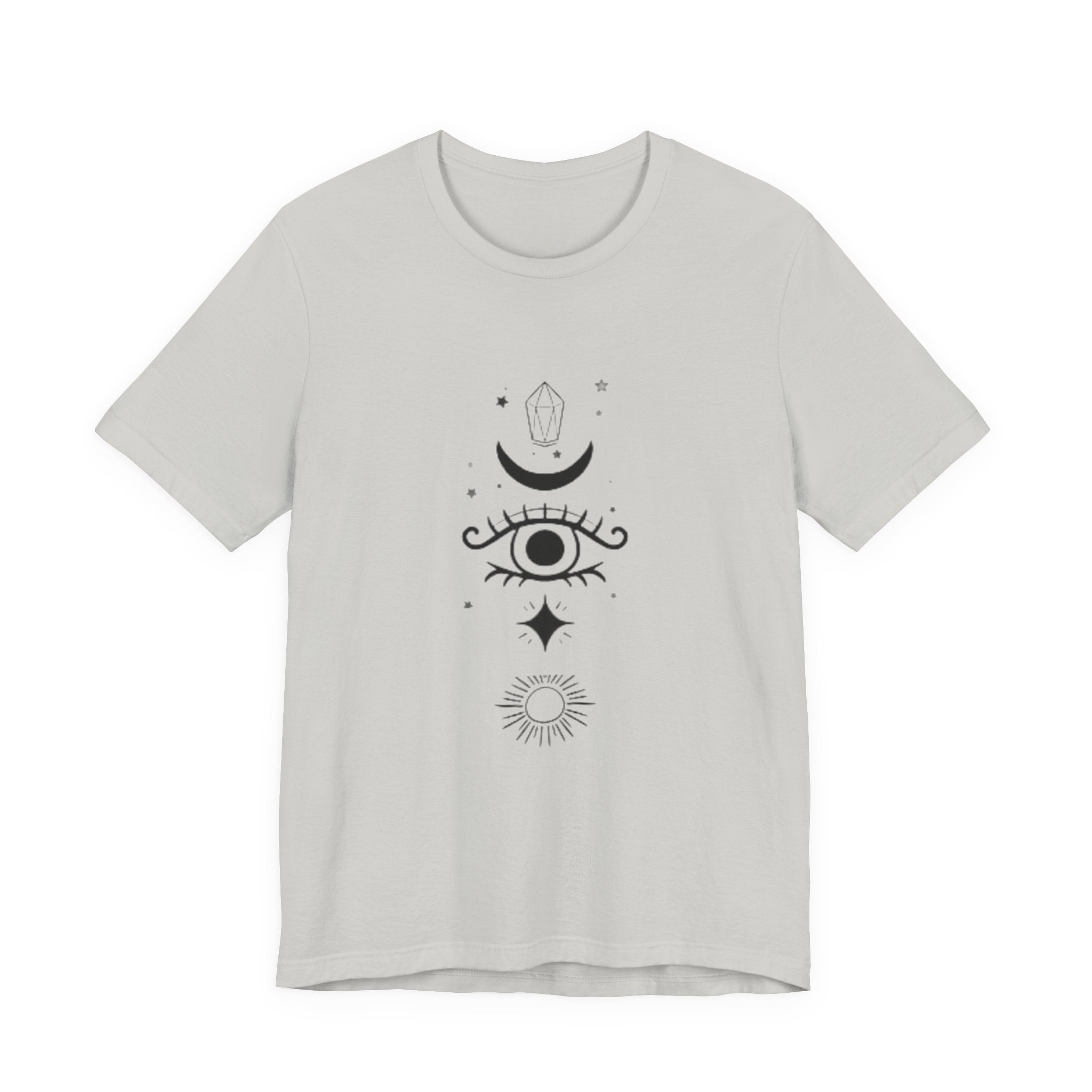 Mystic Eye Tee — Crescent Moon, Crystal & Sun Graphic T-Shirt