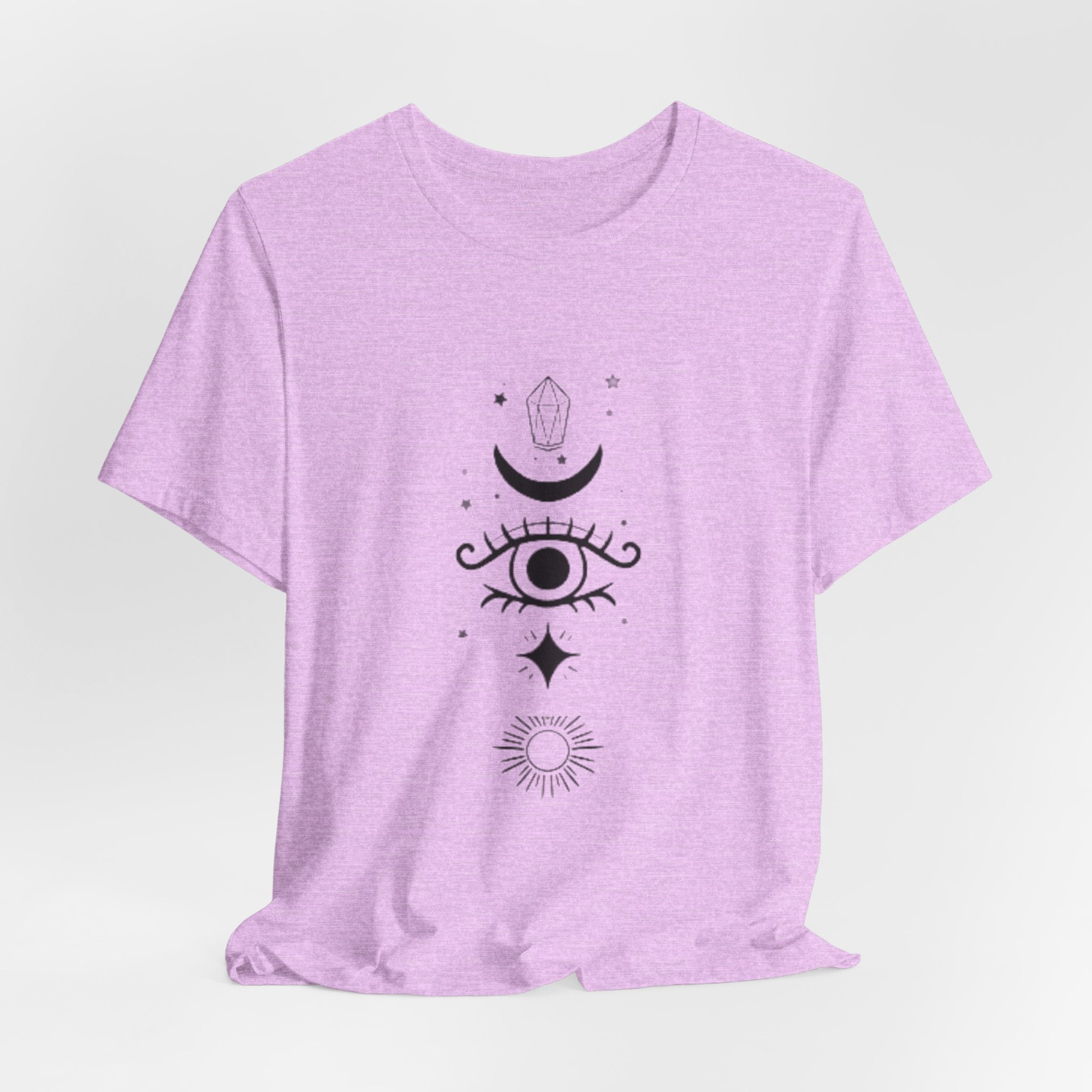 Mystic Eye Tee — Crescent Moon, Crystal & Sun Graphic T-Shirt