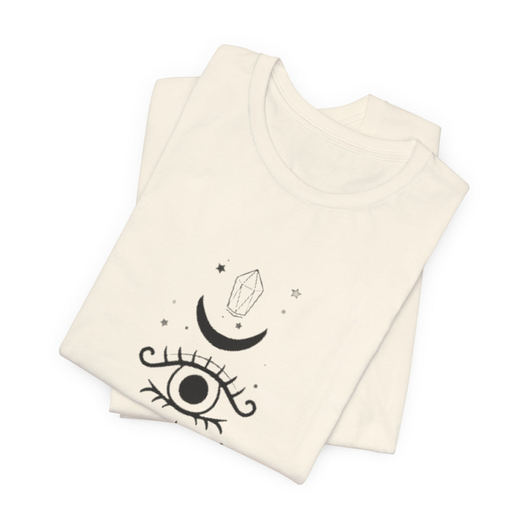 Mystic Eye Tee — Crescent Moon, Crystal & Sun Graphic T-Shirt
