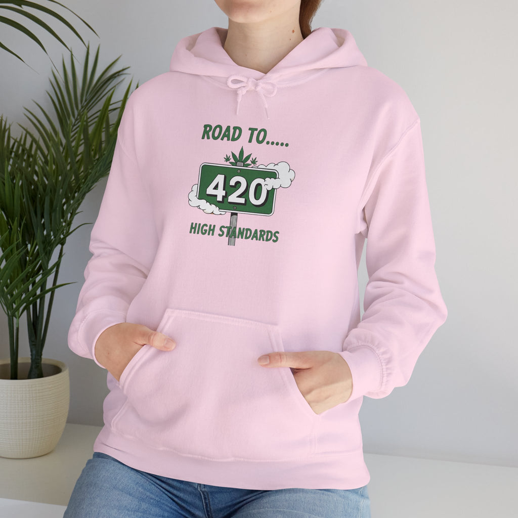 420 Road Sign Hoodie – 'Road to 420' High Standards Cannabis Sweatshirt