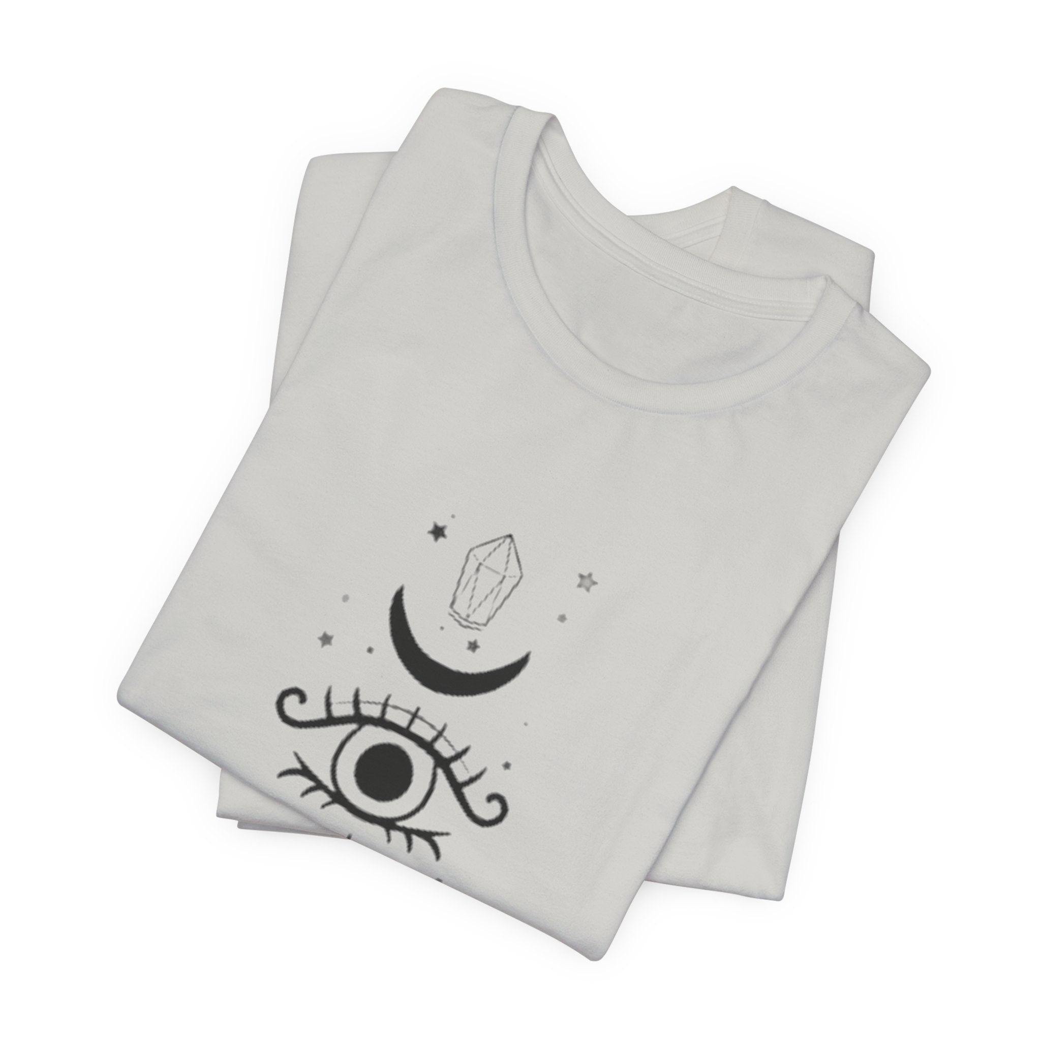 Mystic Eye Tee — Crescent Moon, Crystal & Sun Graphic T-Shirt