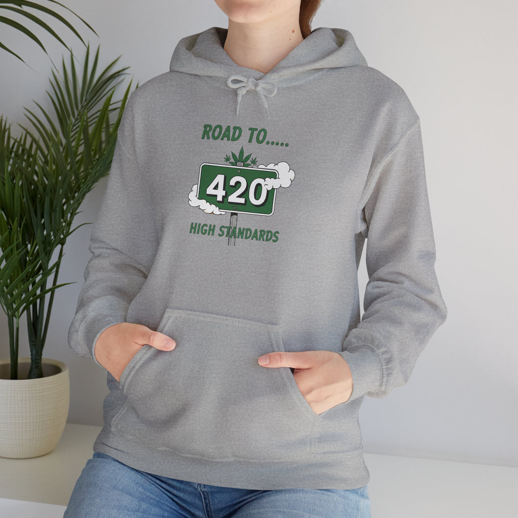 420 Road Sign Hoodie – 'Road to 420' High Standards Cannabis Sweatshirt