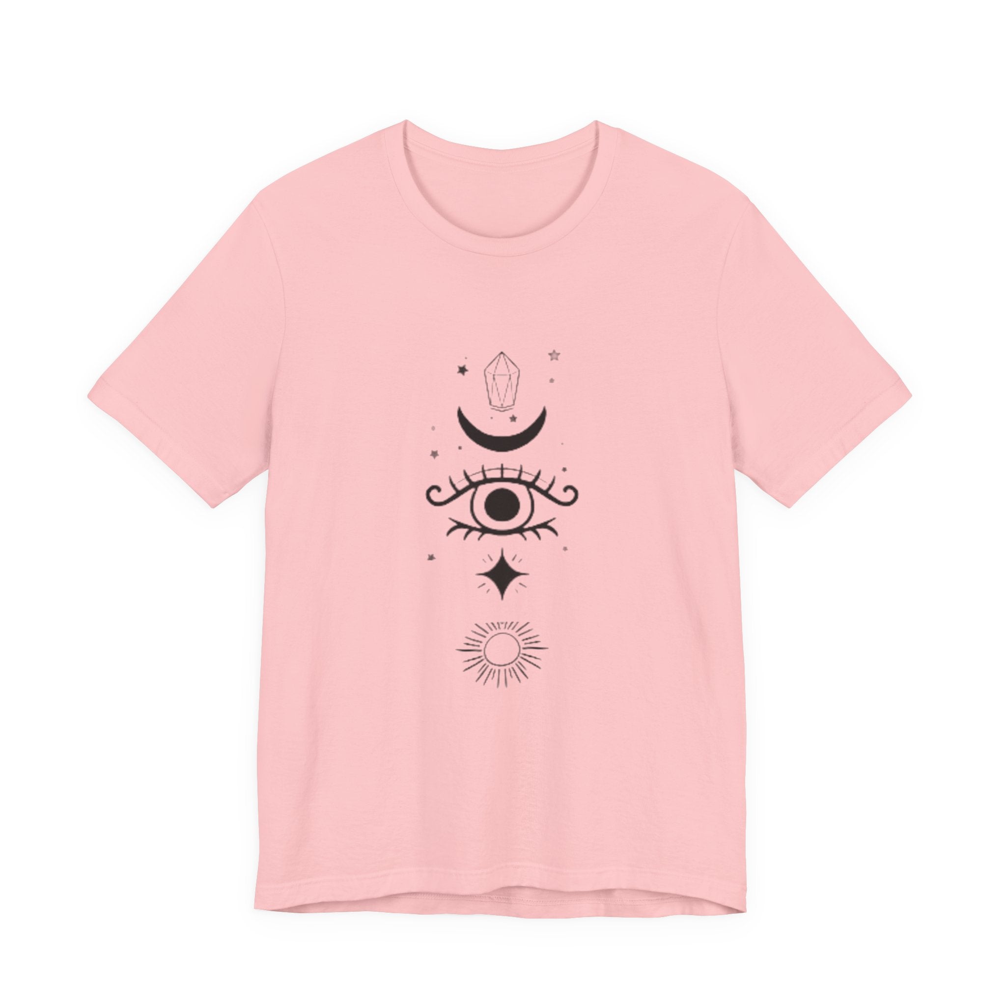 Mystic Eye Tee — Crescent Moon, Crystal & Sun Graphic T-Shirt