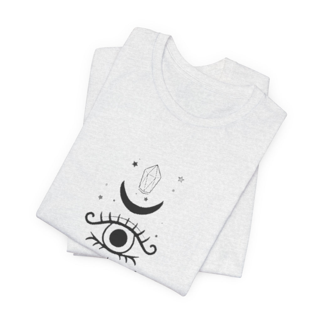Mystic Eye Tee — Crescent Moon, Crystal & Sun Graphic T-Shirt