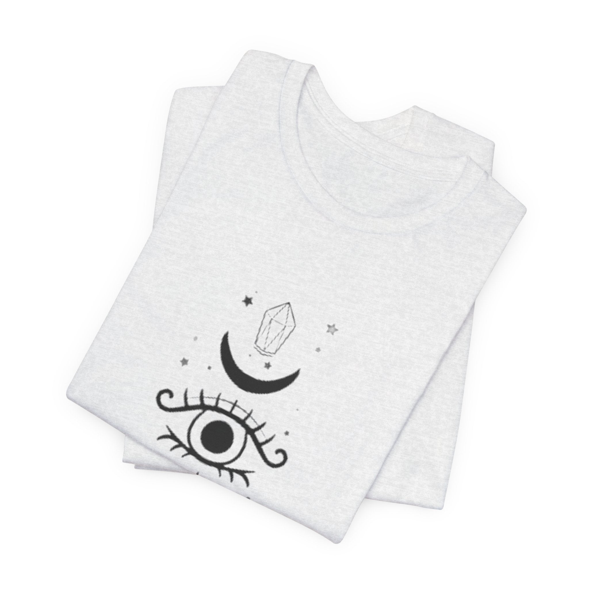Mystic Eye Tee — Crescent Moon, Crystal & Sun Graphic T-Shirt