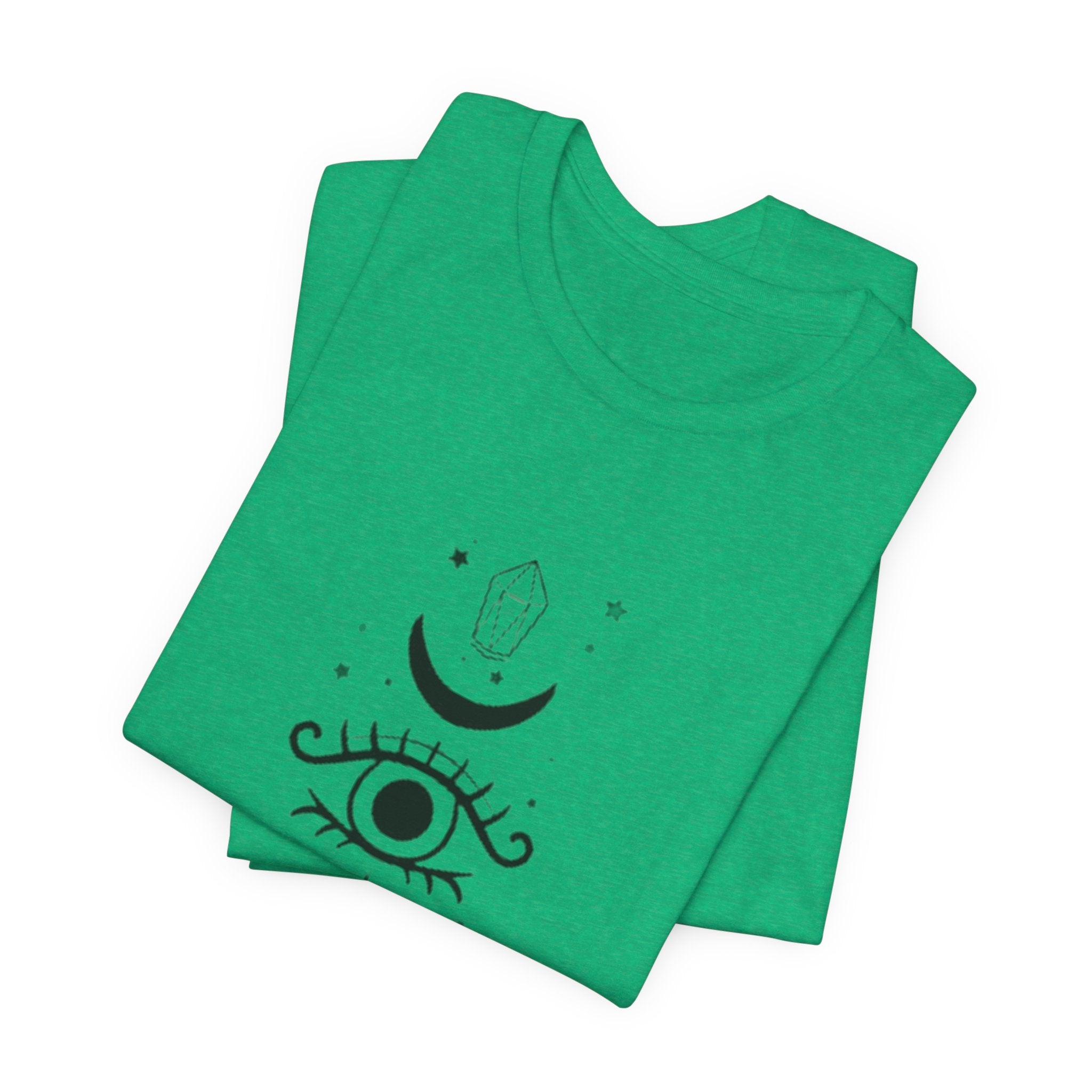 Mystic Eye Tee — Crescent Moon, Crystal & Sun Graphic T-Shirt