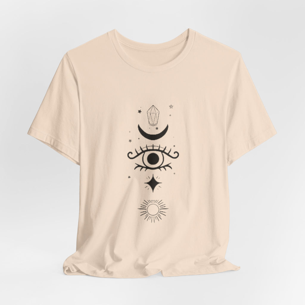 Mystic Eye Tee — Crescent Moon, Crystal & Sun Graphic T-Shirt
