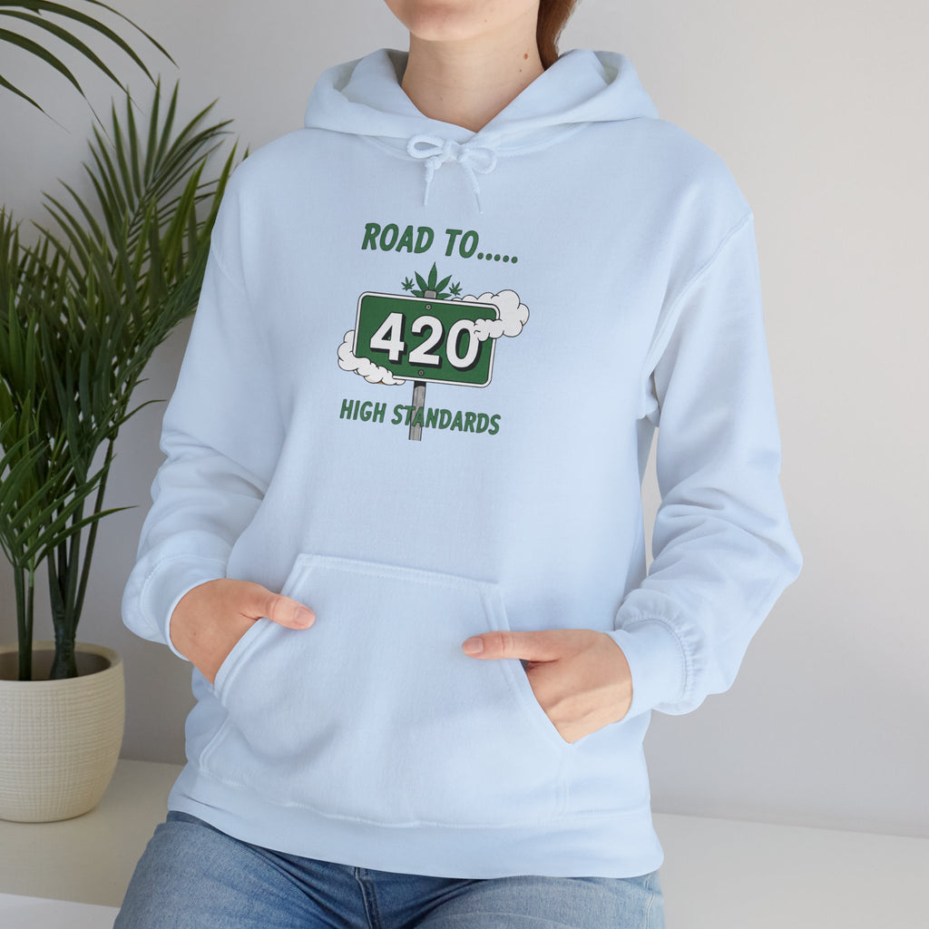 420 Road Sign Hoodie – 'Road to 420' High Standards Cannabis Sweatshirt
