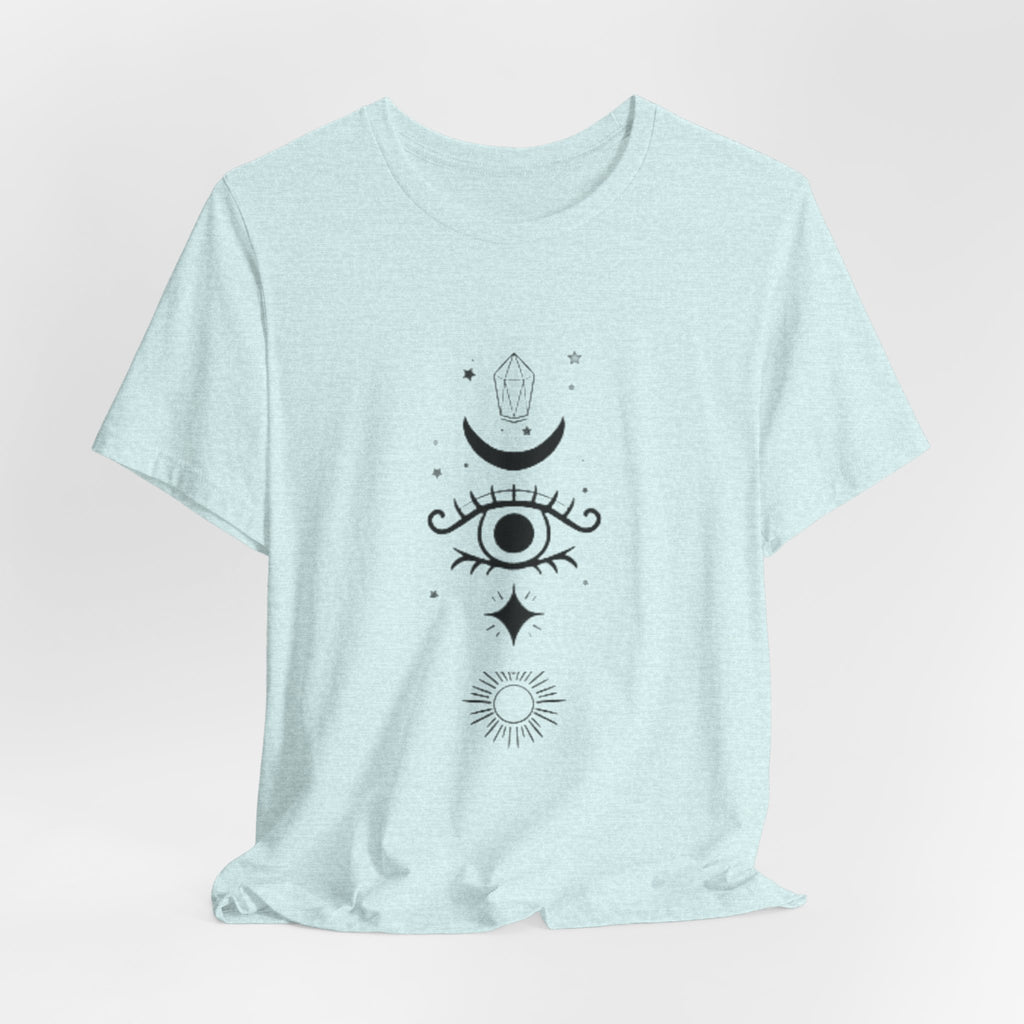 Mystic Eye Tee — Crescent Moon, Crystal & Sun Graphic T-Shirt
