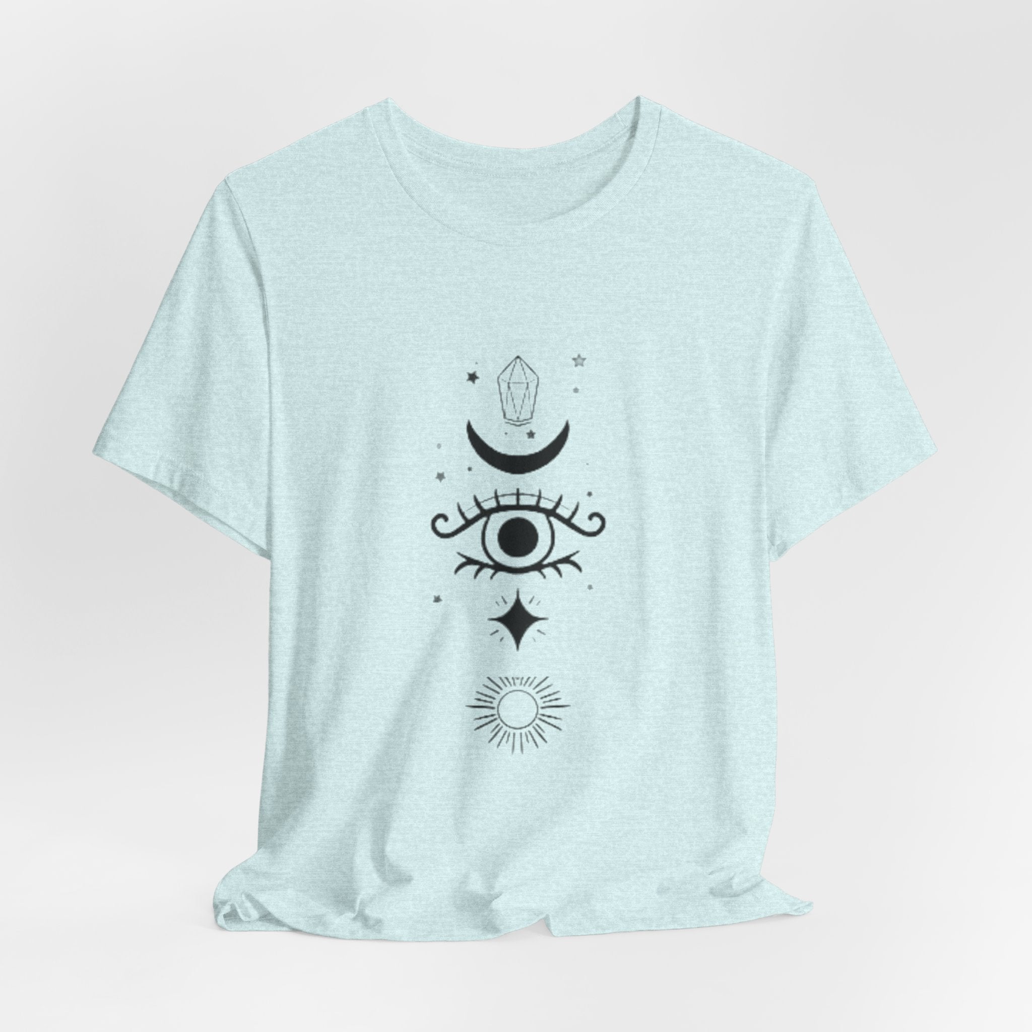 Mystic Eye Tee — Crescent Moon, Crystal & Sun Graphic T-Shirt
