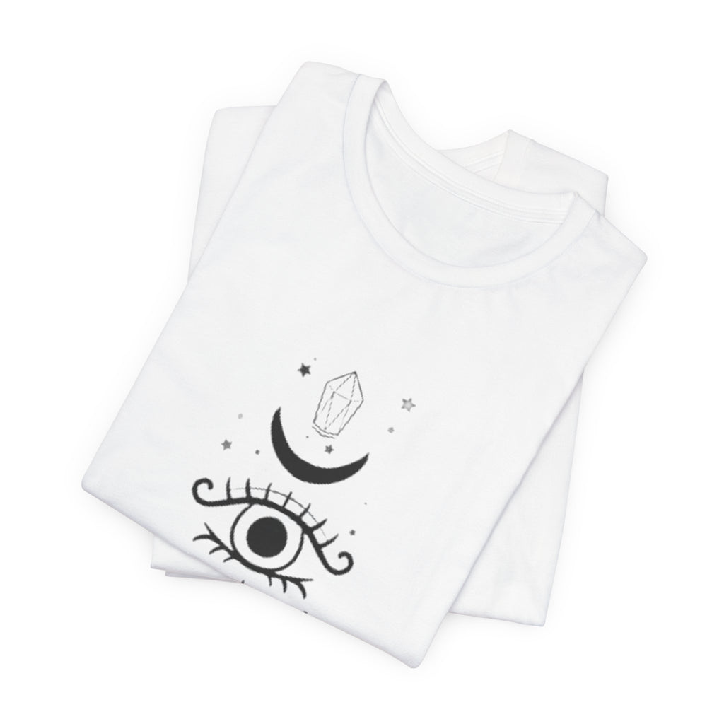 Mystic Eye Tee — Crescent Moon, Crystal & Sun Graphic T-Shirt