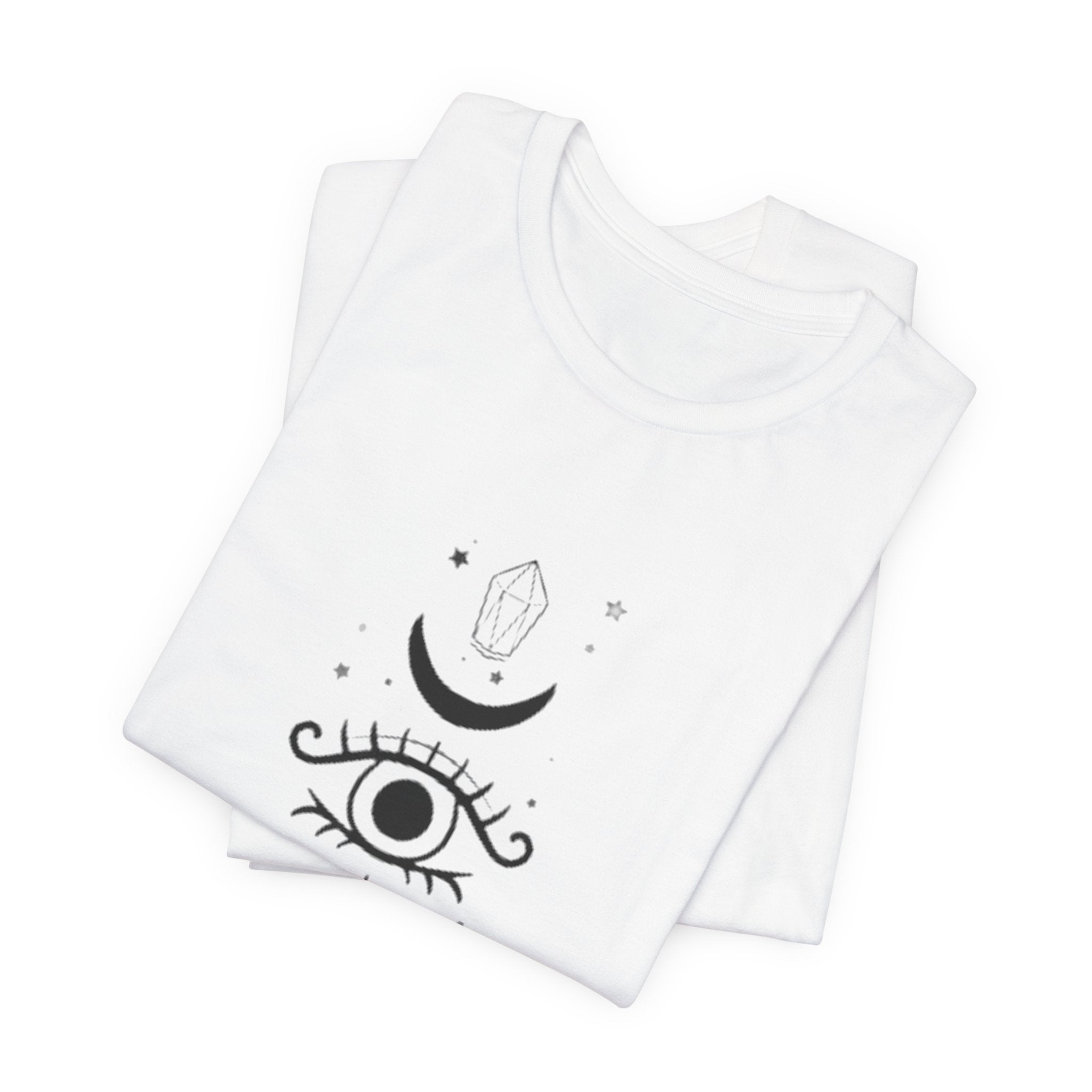 Mystic Eye Tee — Crescent Moon, Crystal & Sun Graphic T-Shirt