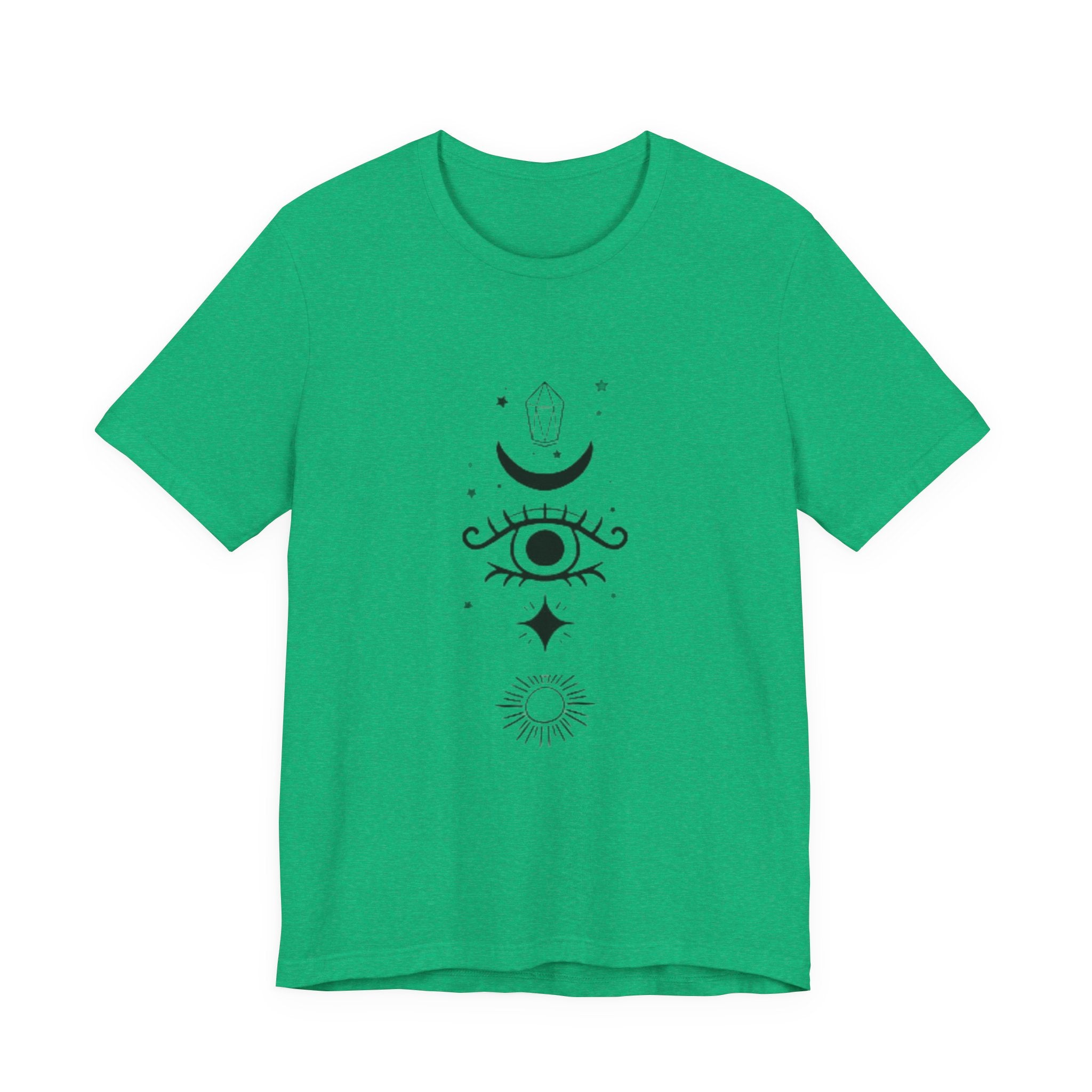 Mystic Eye Tee — Crescent Moon, Crystal & Sun Graphic T-Shirt