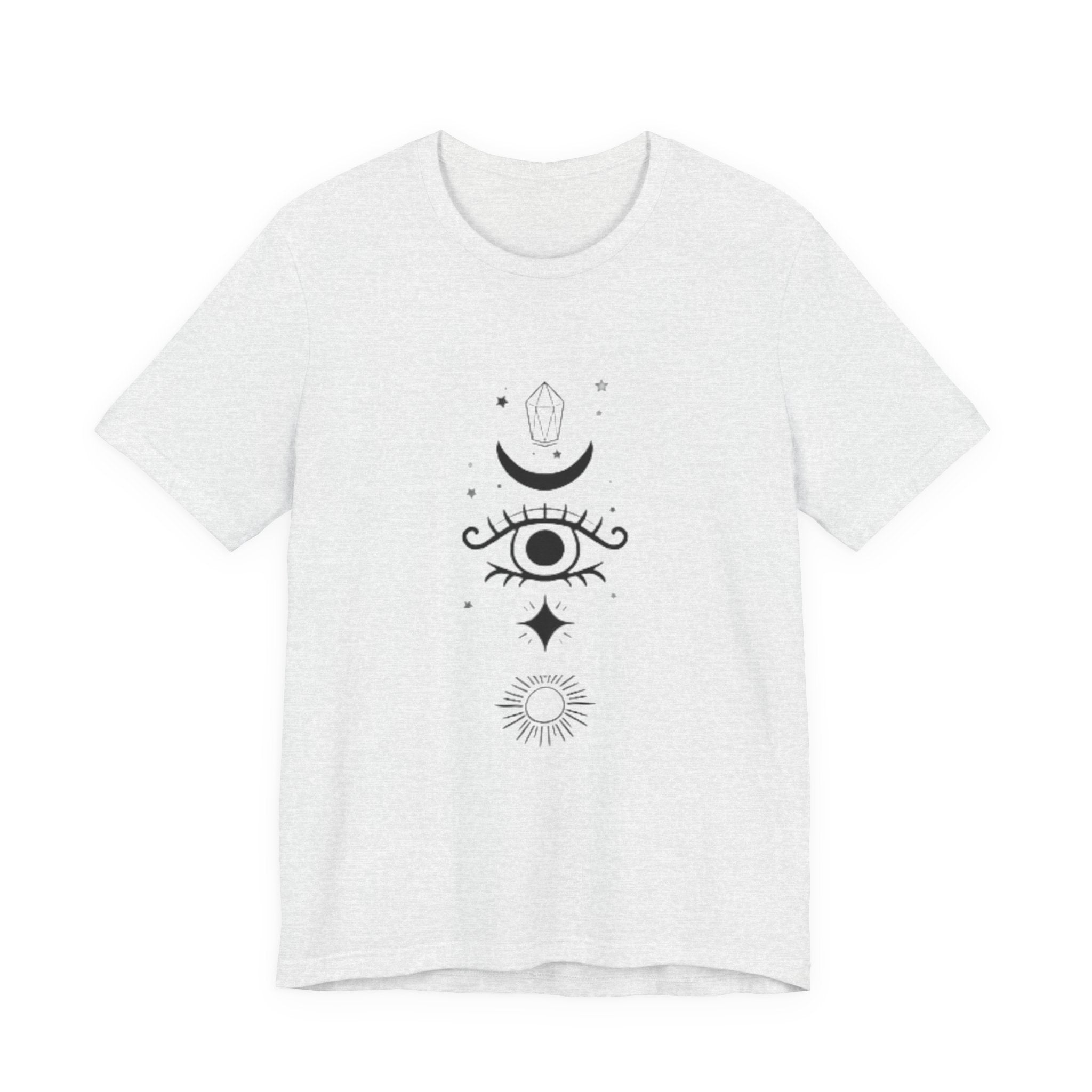Mystic Eye Tee — Crescent Moon, Crystal & Sun Graphic T-Shirt