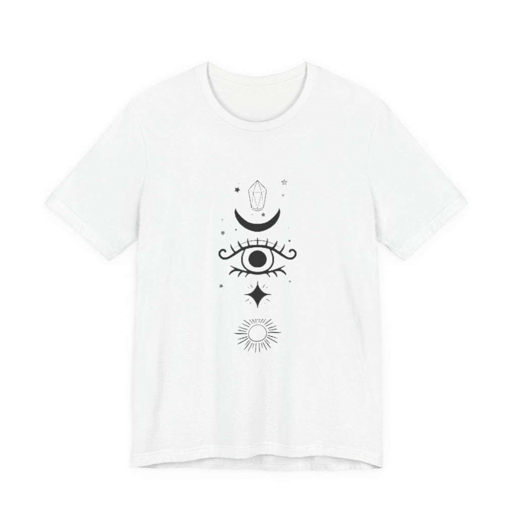 Mystic Eye Tee — Crescent Moon, Crystal & Sun Graphic T-Shirt
