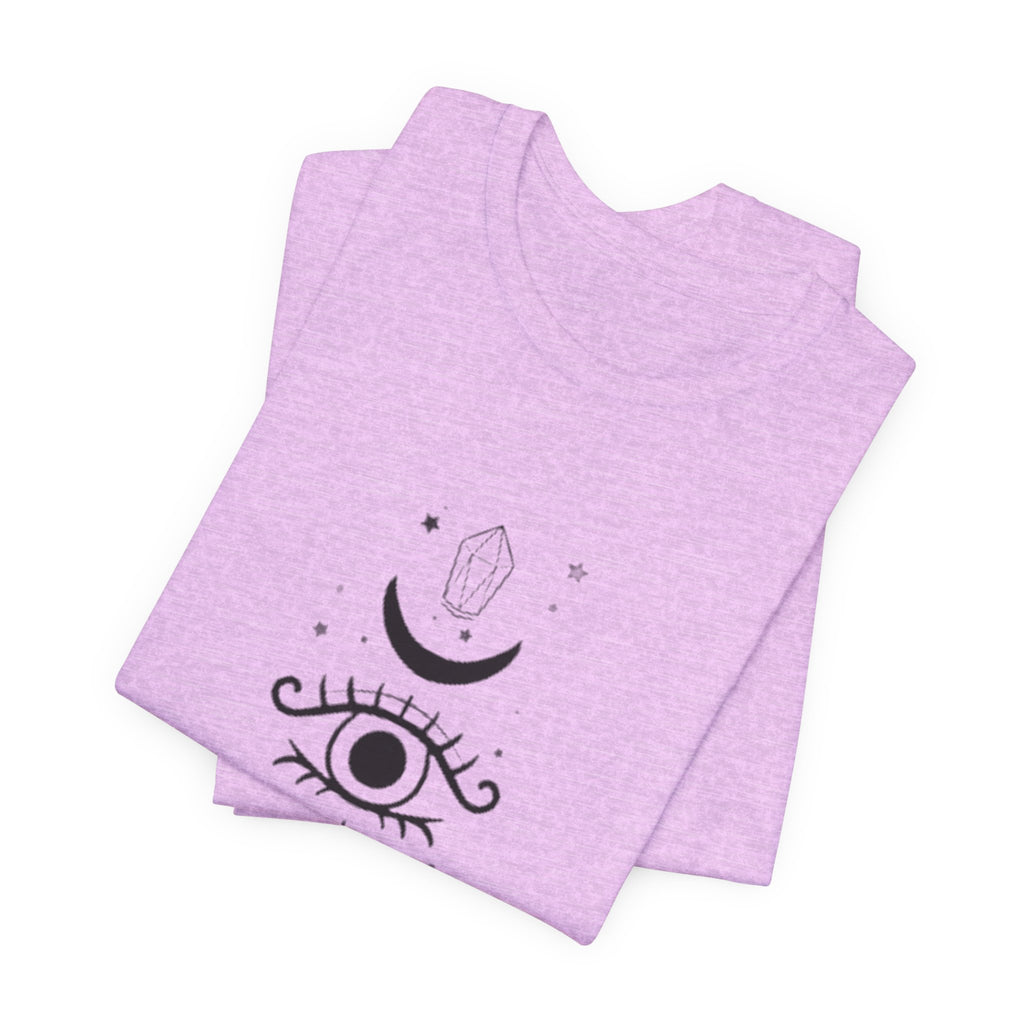 Mystic Eye Tee — Crescent Moon, Crystal & Sun Graphic T-Shirt