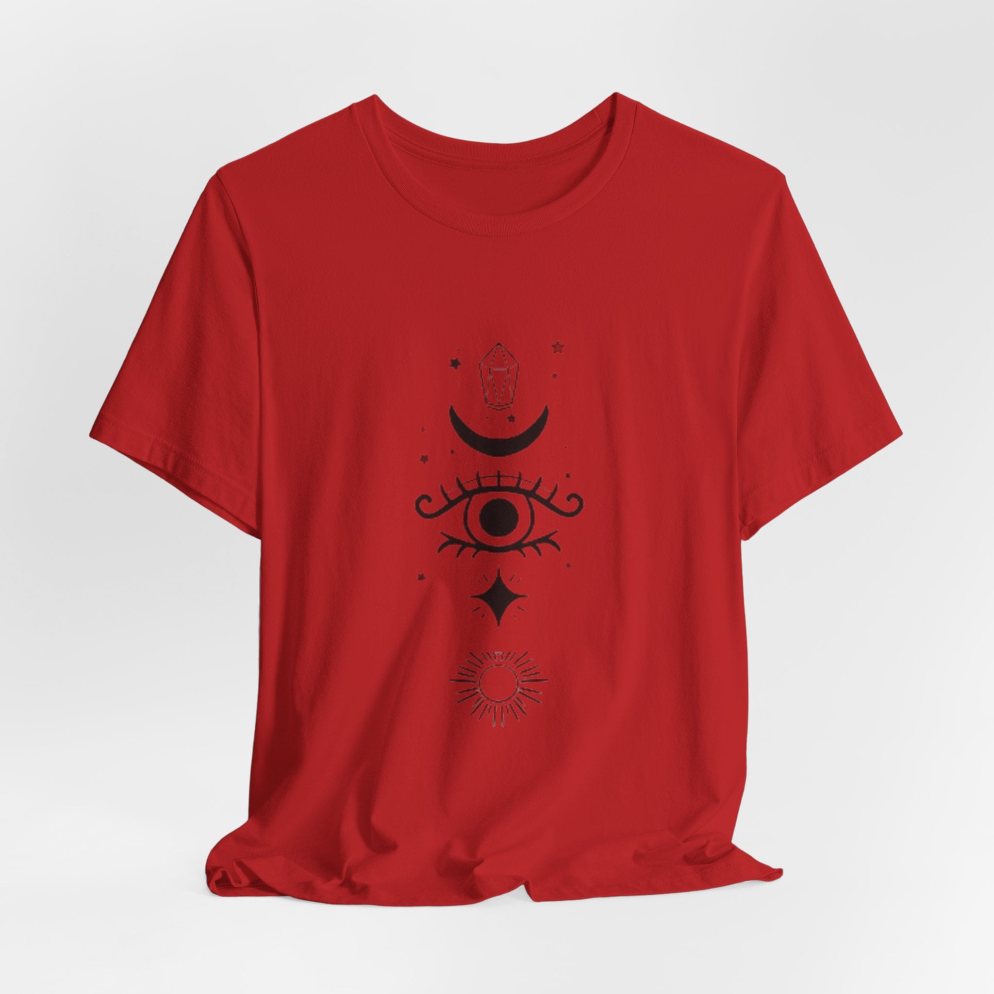 Mystic Eye Tee — Crescent Moon, Crystal & Sun Graphic T-Shirt
