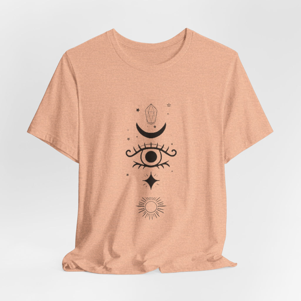 Mystic Eye Tee — Crescent Moon, Crystal & Sun Graphic T-Shirt