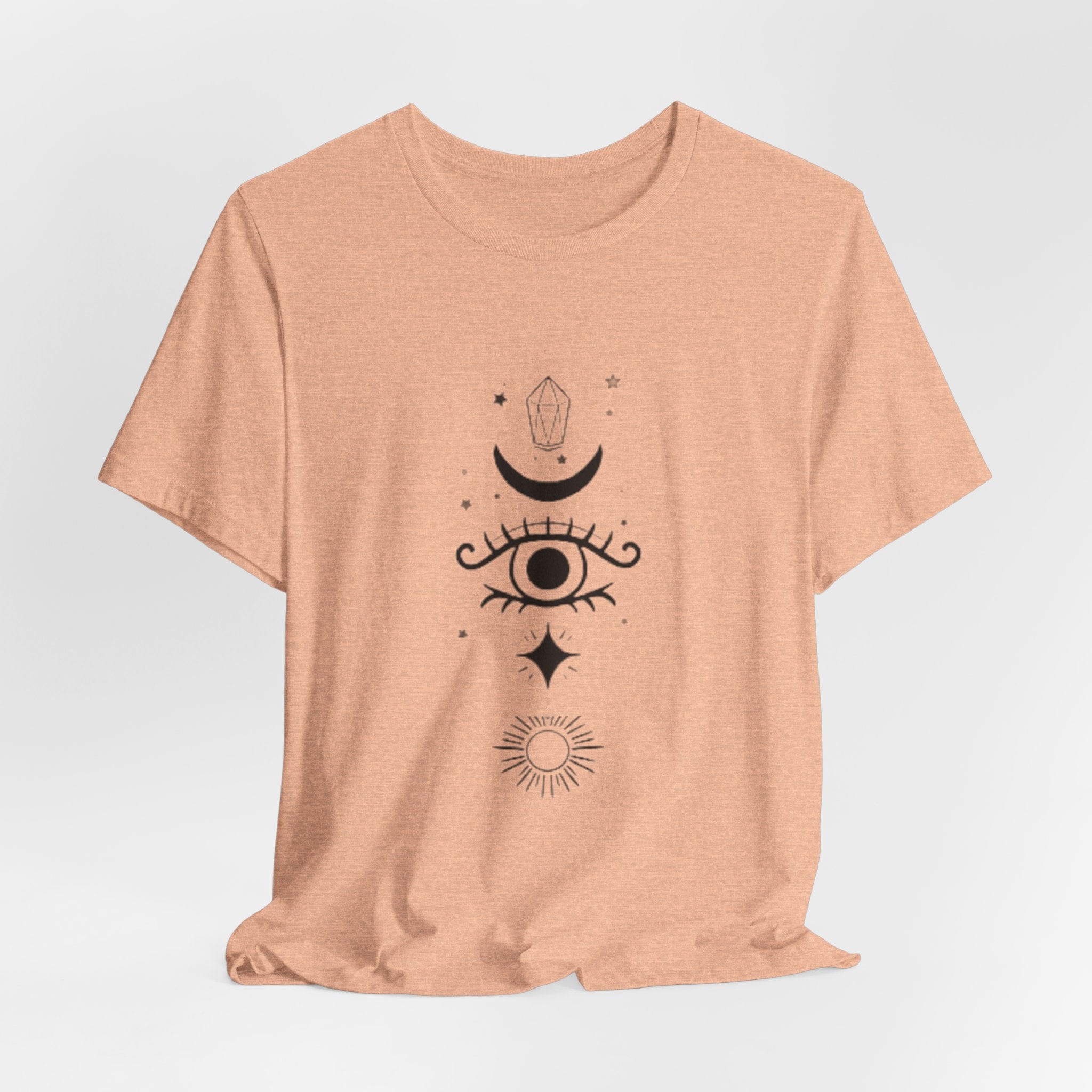 Mystic Eye Tee — Crescent Moon, Crystal & Sun Graphic T-Shirt