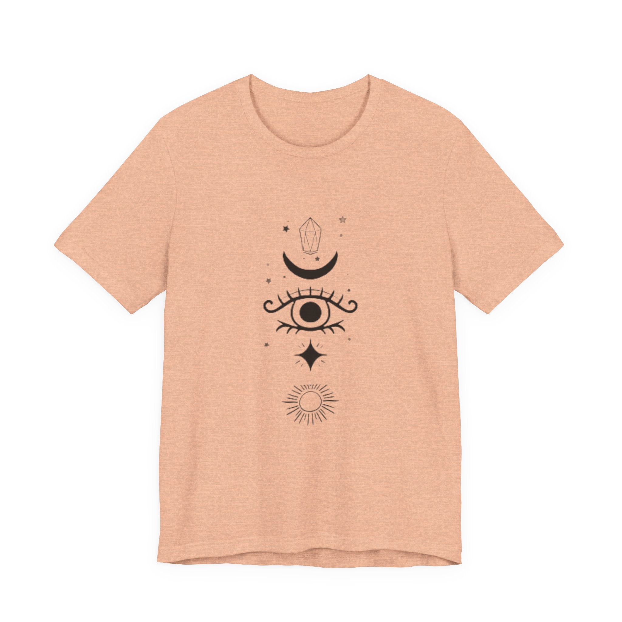 Mystic Eye Tee — Crescent Moon, Crystal & Sun Graphic T-Shirt