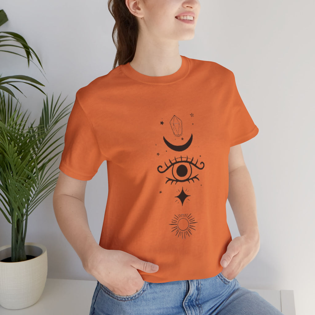 Mystic Eye Tee — Crescent Moon, Crystal & Sun Graphic T-Shirt