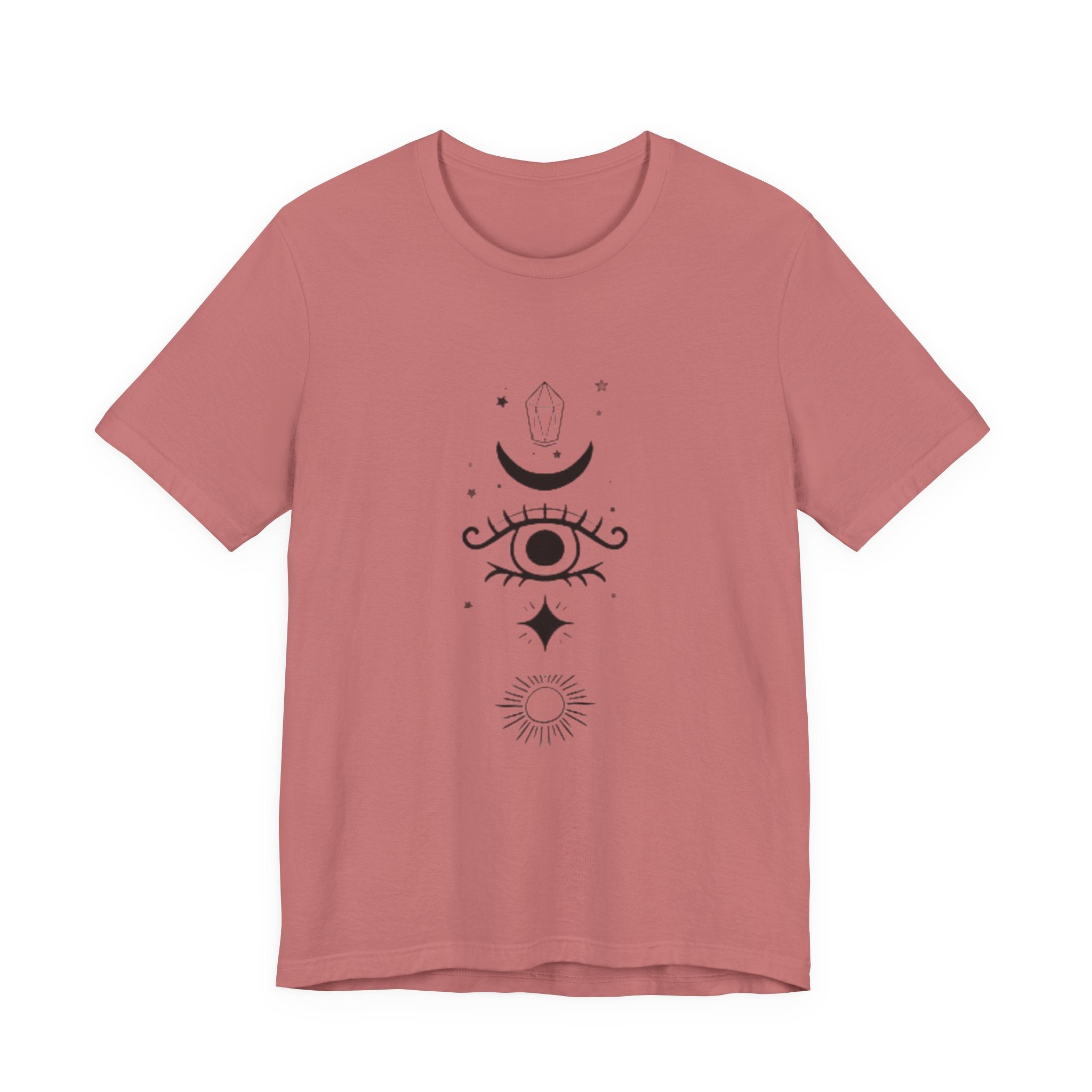 Mystic Eye Tee — Crescent Moon, Crystal & Sun Graphic T-Shirt