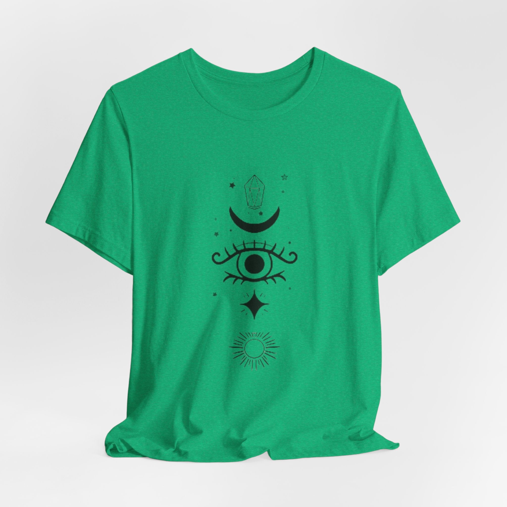 Mystic Eye Tee — Crescent Moon, Crystal & Sun Graphic T-Shirt