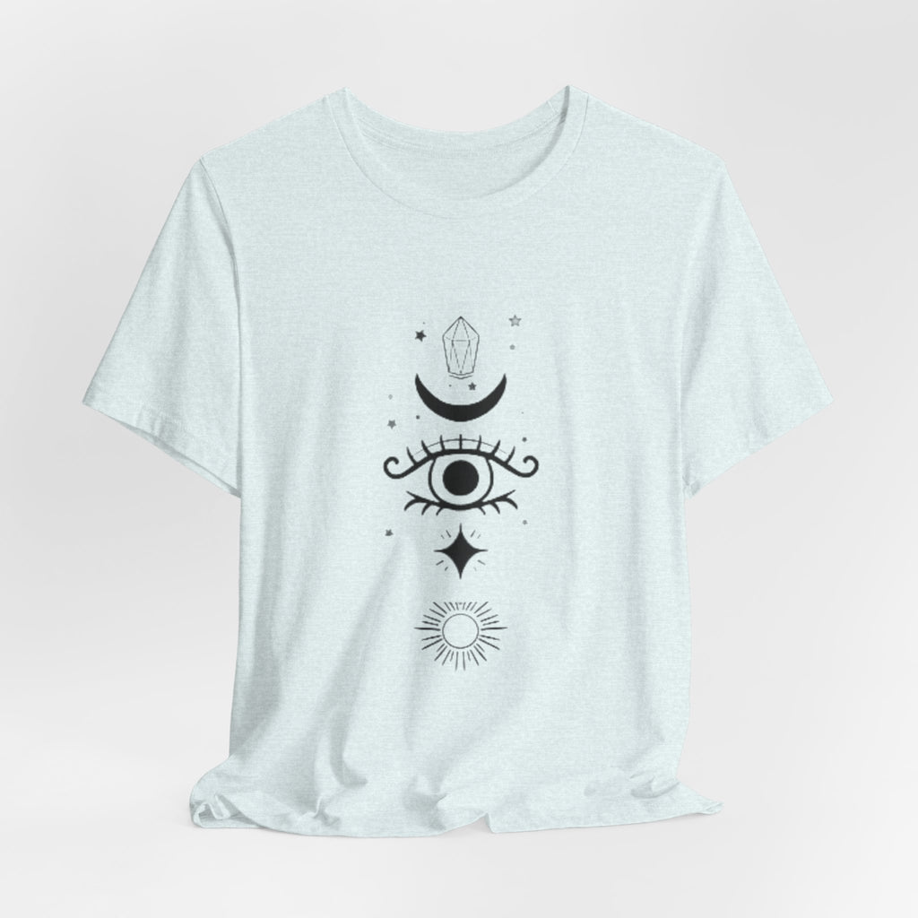 Mystic Eye Tee — Crescent Moon, Crystal & Sun Graphic T-Shirt