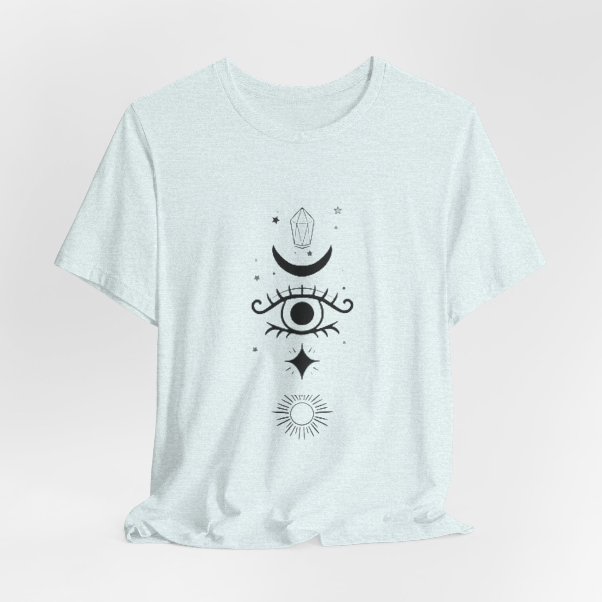 Mystic Eye Tee — Crescent Moon, Crystal & Sun Graphic T-Shirt
