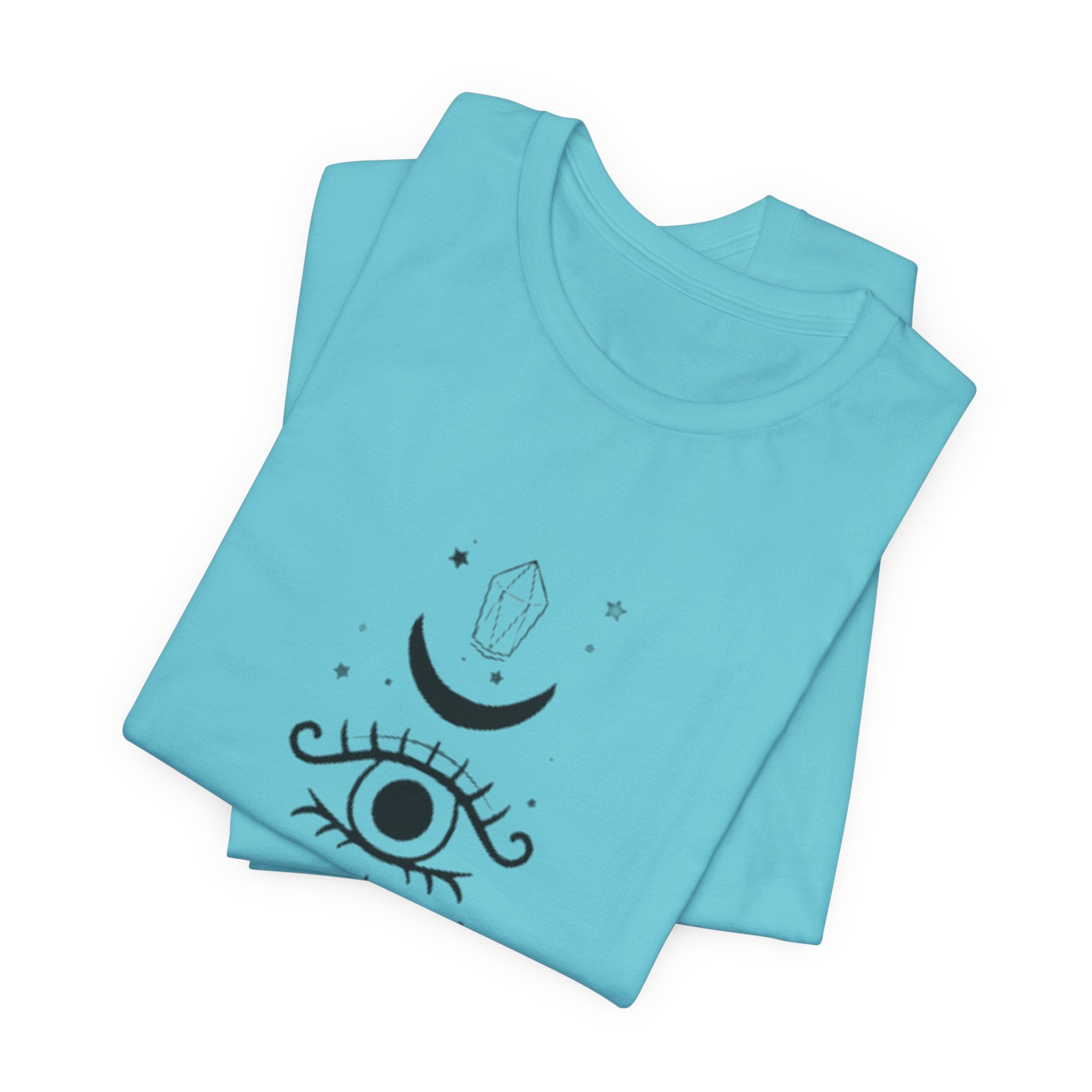 Mystic Eye Tee — Crescent Moon, Crystal & Sun Graphic T-Shirt
