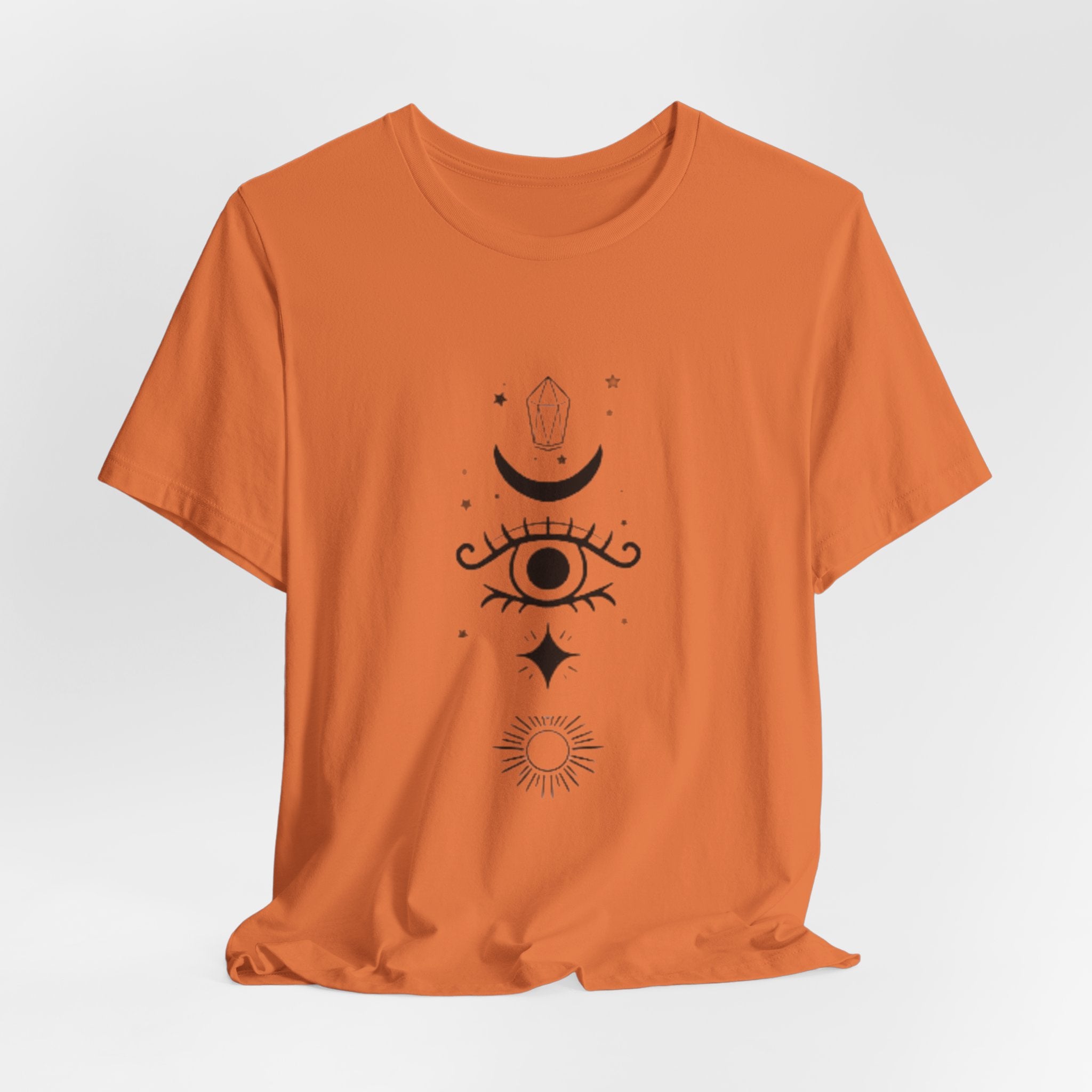 Mystic Eye Tee — Crescent Moon, Crystal & Sun Graphic T-Shirt