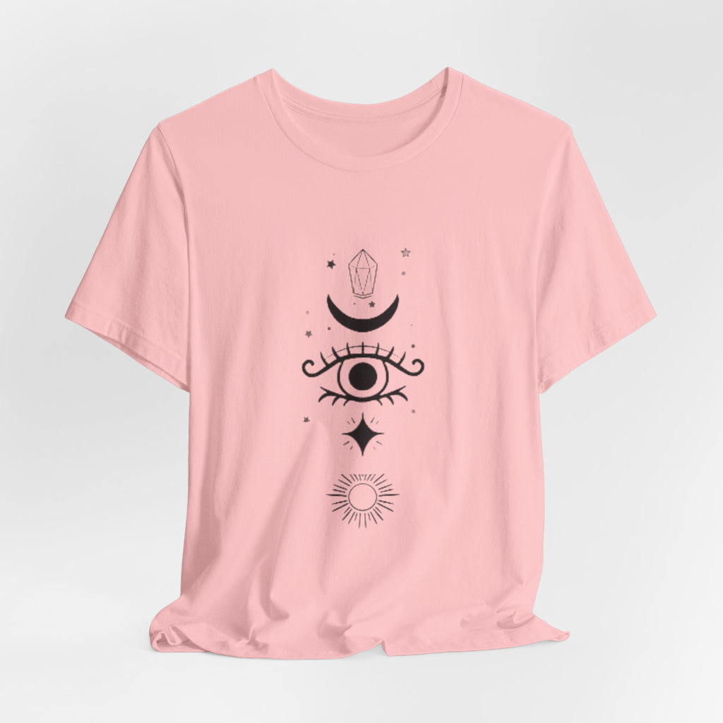 Mystic Eye Tee — Crescent Moon, Crystal & Sun Graphic T-Shirt