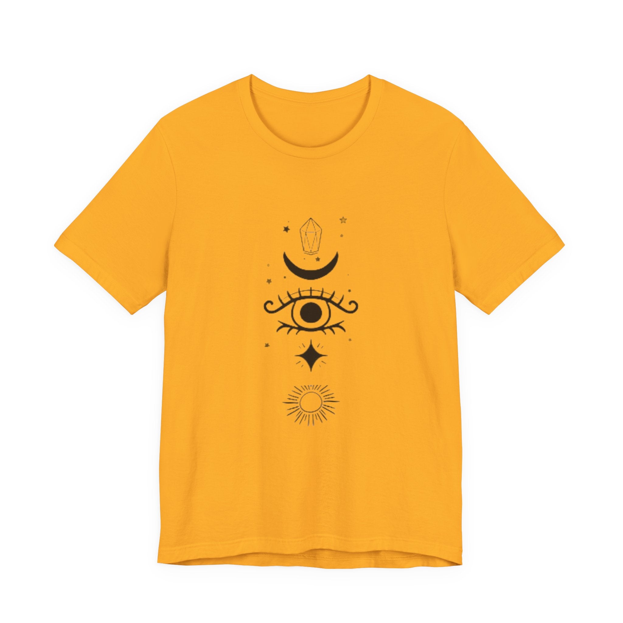 Mystic Eye Tee — Crescent Moon, Crystal & Sun Graphic T-Shirt