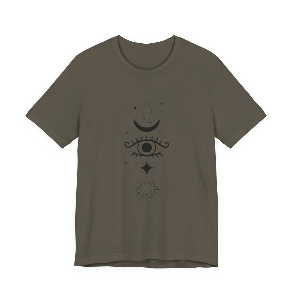 Mystic Eye Tee — Crescent Moon, Crystal & Sun Graphic T-Shirt