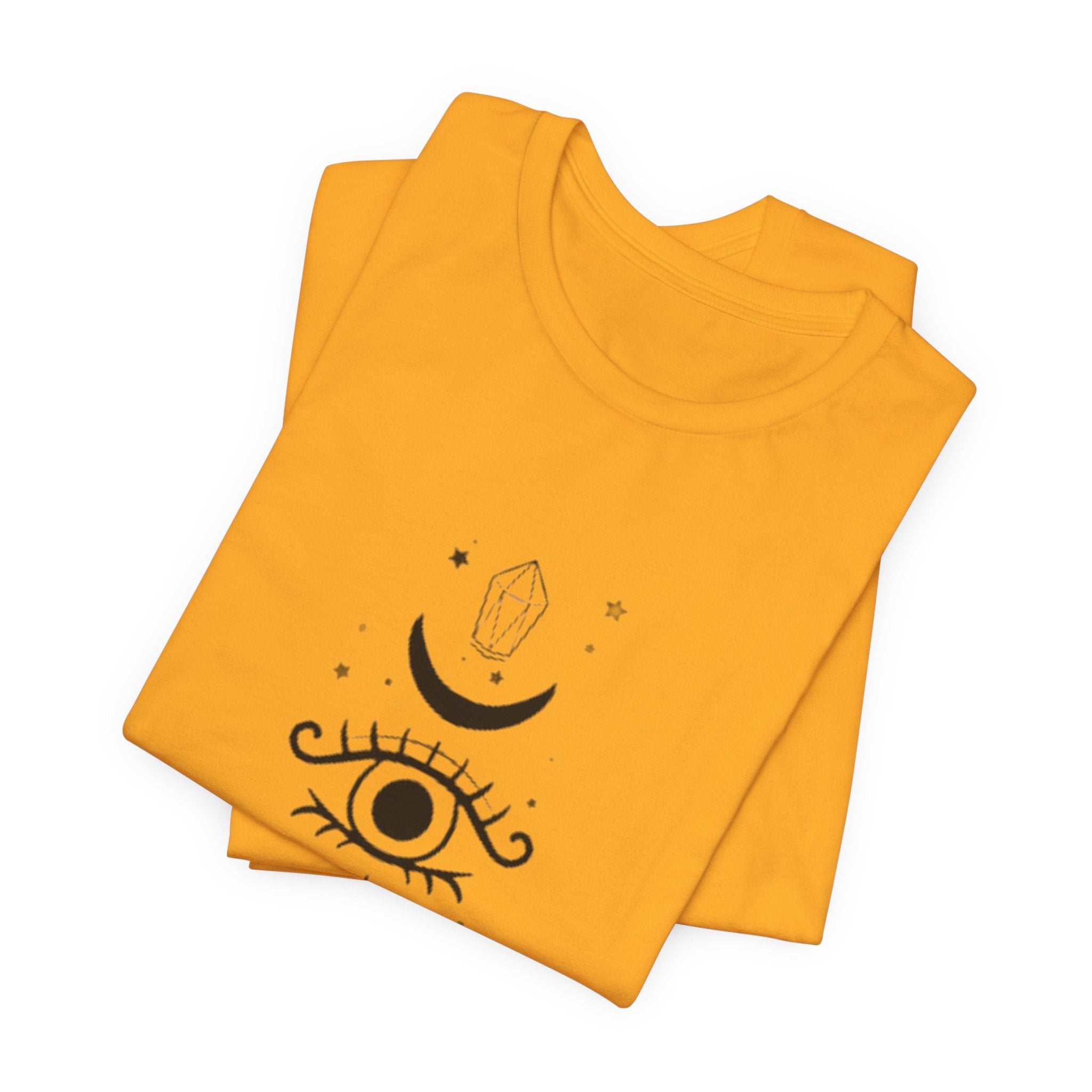 Mystic Eye Tee — Crescent Moon, Crystal & Sun Graphic T-Shirt