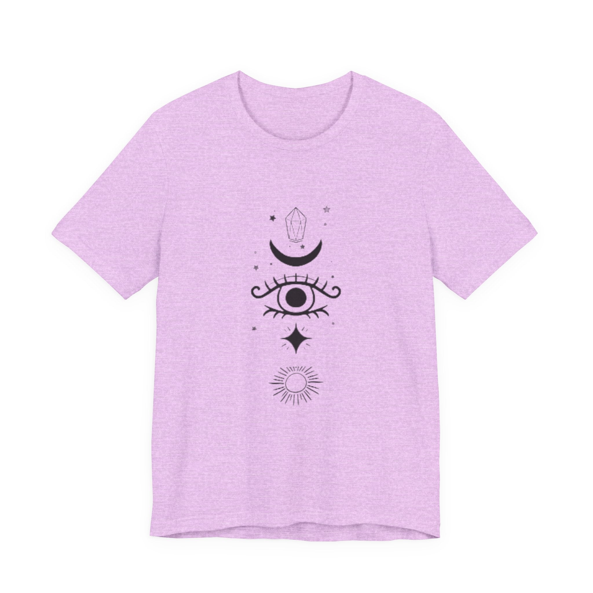 Mystic Eye Tee — Crescent Moon, Crystal & Sun Graphic T-Shirt