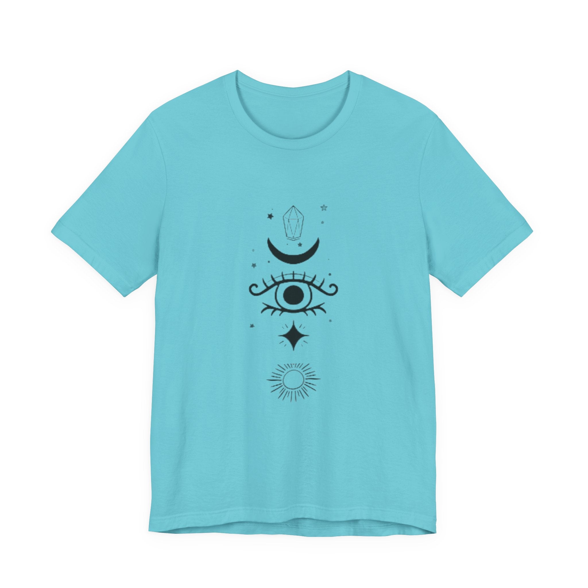 Mystic Eye Tee — Crescent Moon, Crystal & Sun Graphic T-Shirt