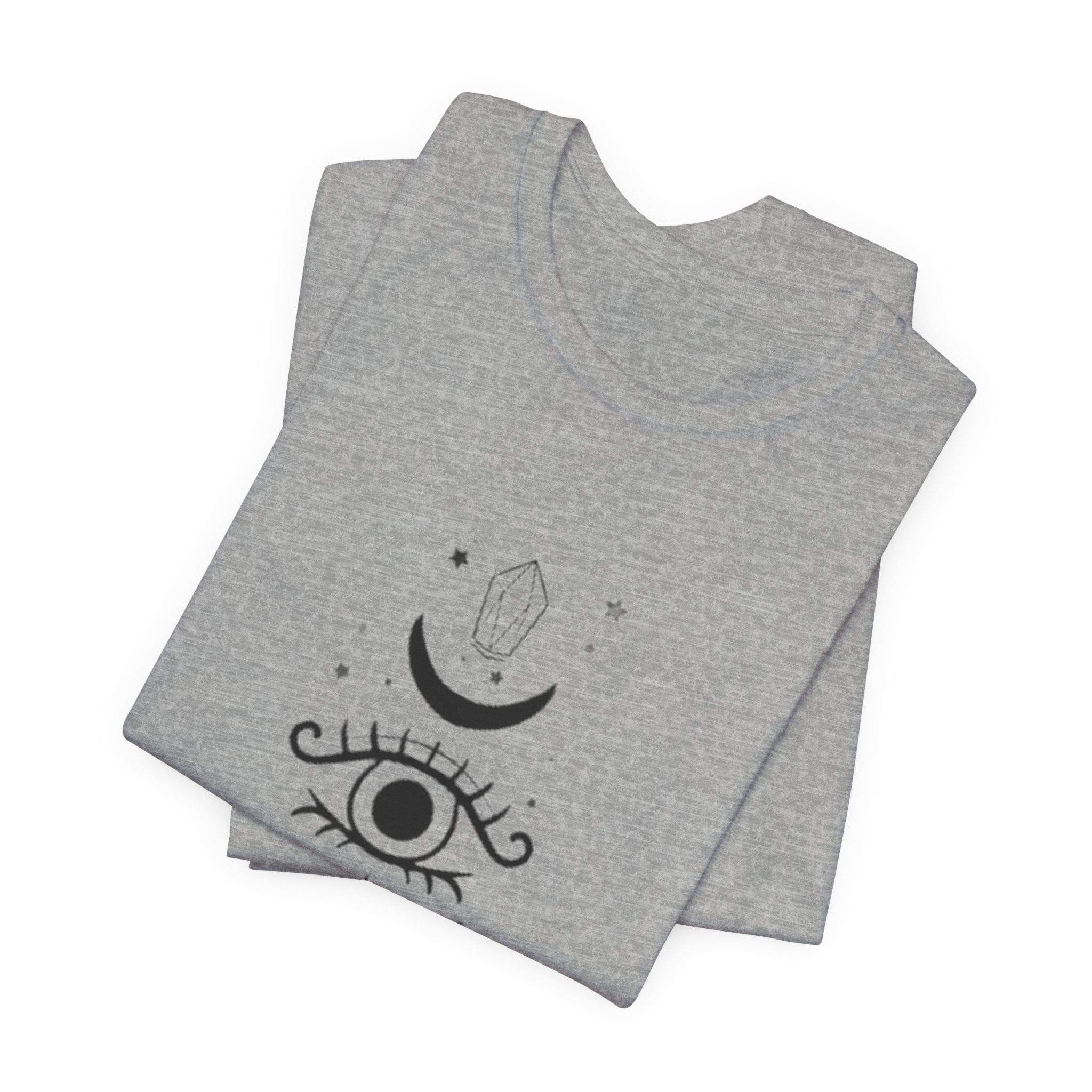Mystic Eye Tee — Crescent Moon, Crystal & Sun Graphic T-Shirt
