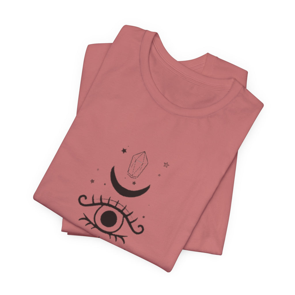 Mystic Eye Tee — Crescent Moon, Crystal & Sun Graphic T-Shirt