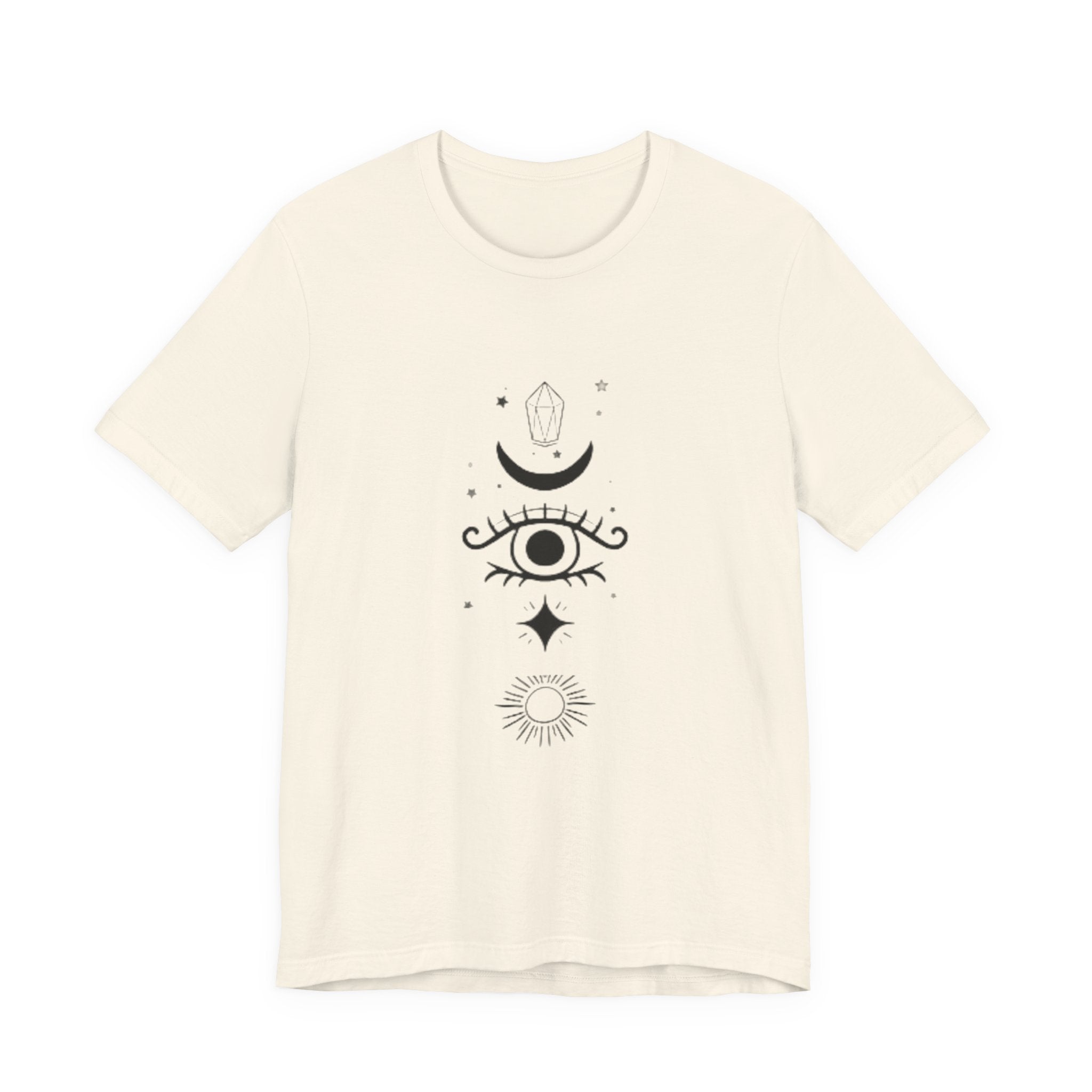Mystic Eye Tee — Crescent Moon, Crystal & Sun Graphic T-Shirt