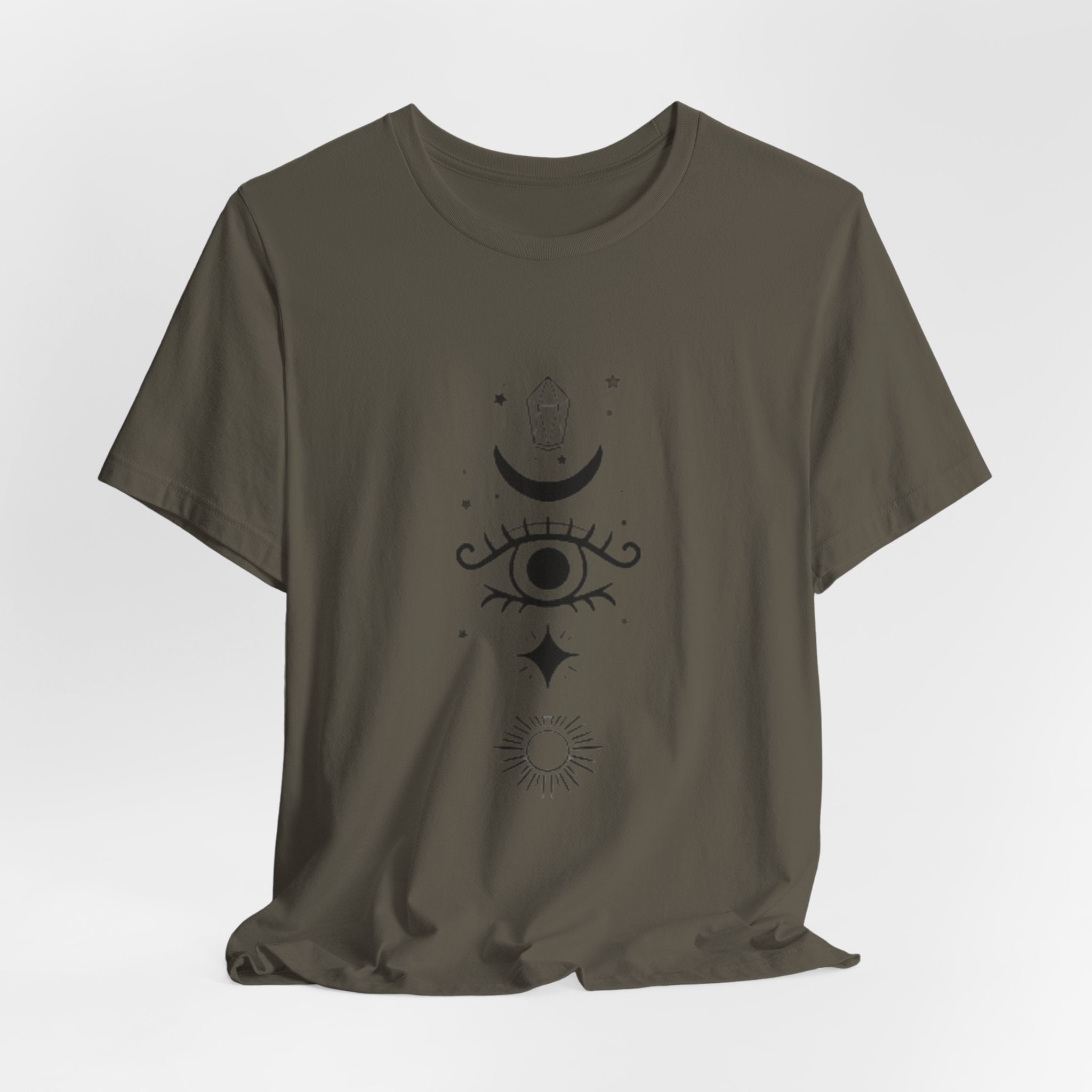 Mystic Eye Tee — Crescent Moon, Crystal & Sun Graphic T-Shirt