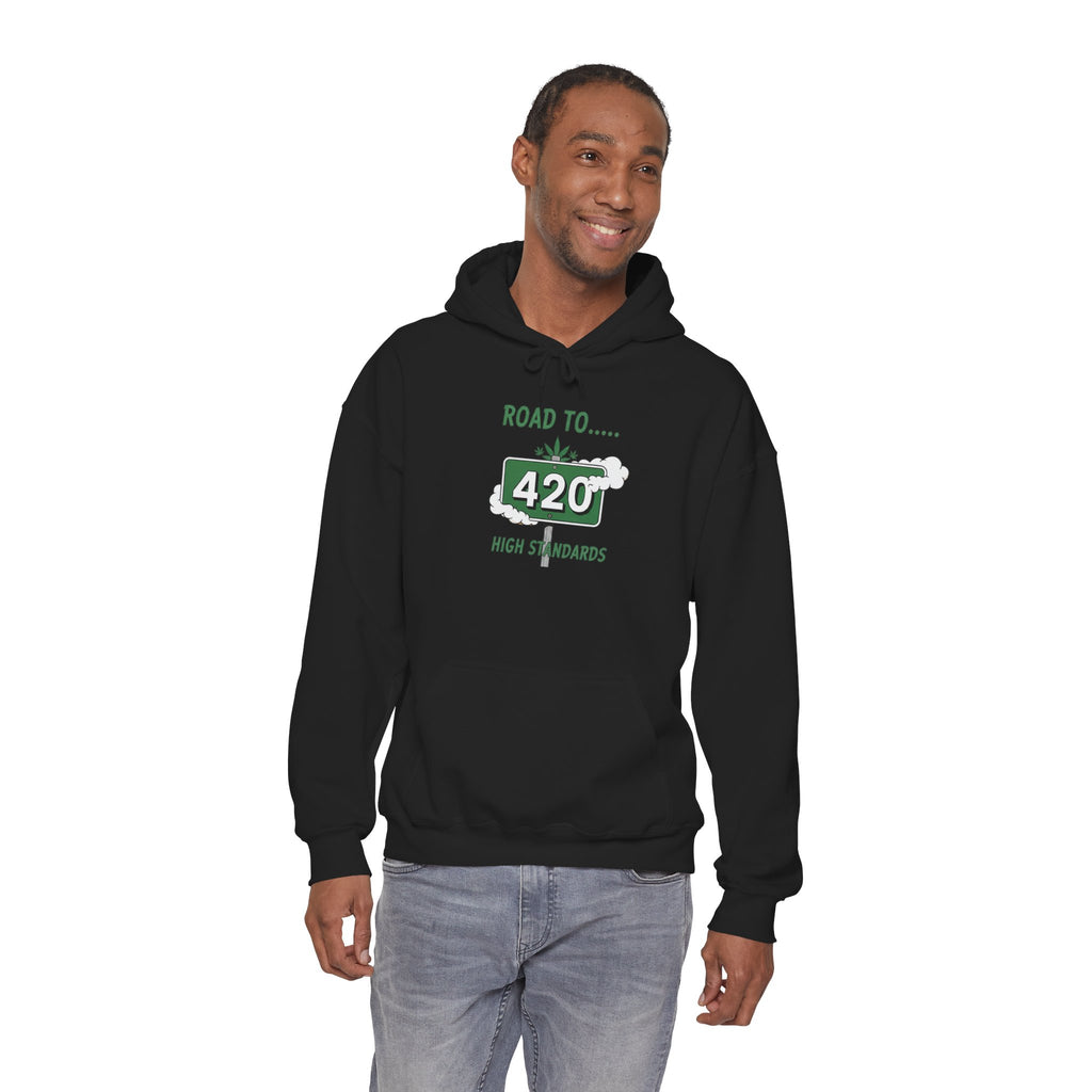 420 Road Sign Hoodie – 'Road to 420' High Standards Cannabis Sweatshirt