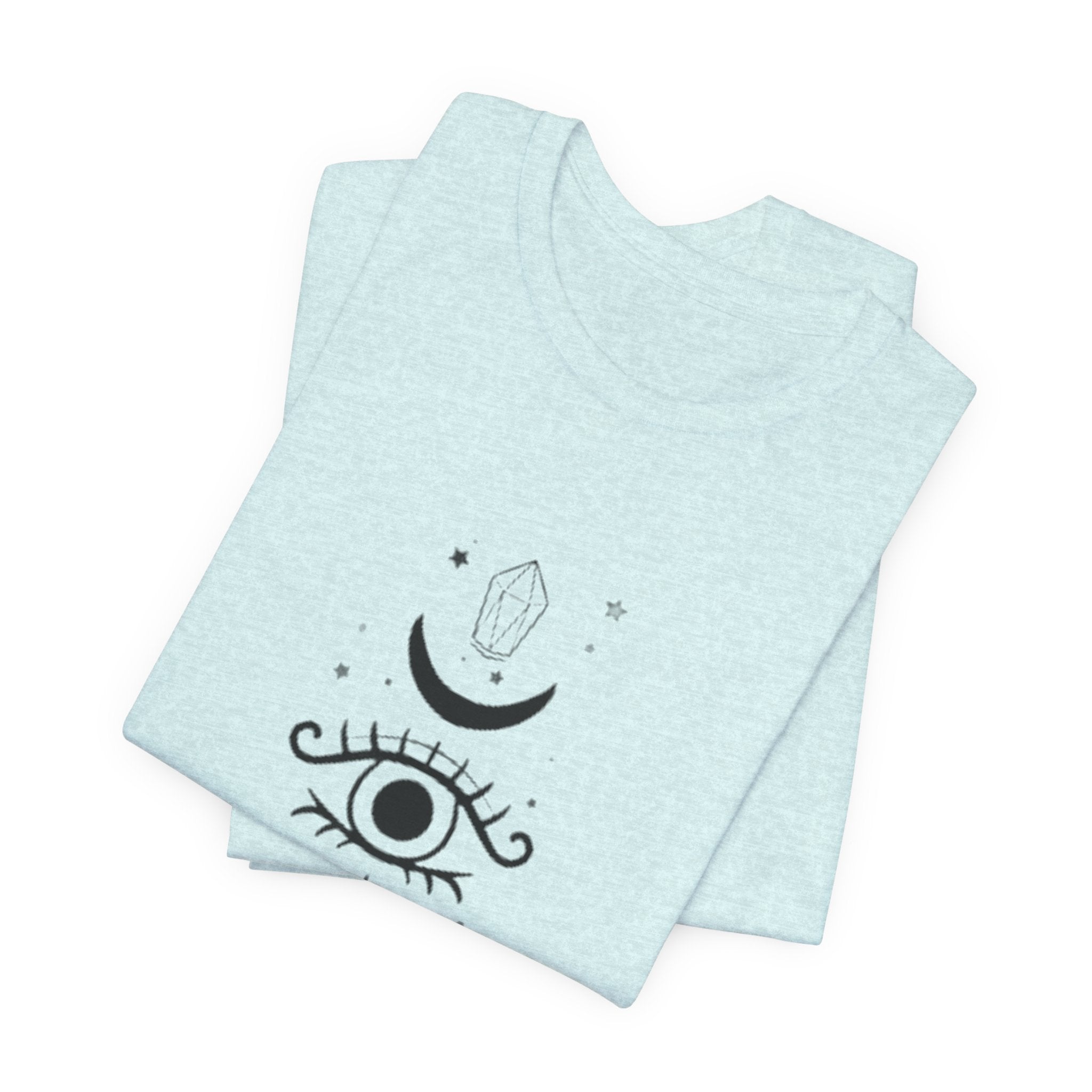 Mystic Eye Tee — Crescent Moon, Crystal & Sun Graphic T-Shirt