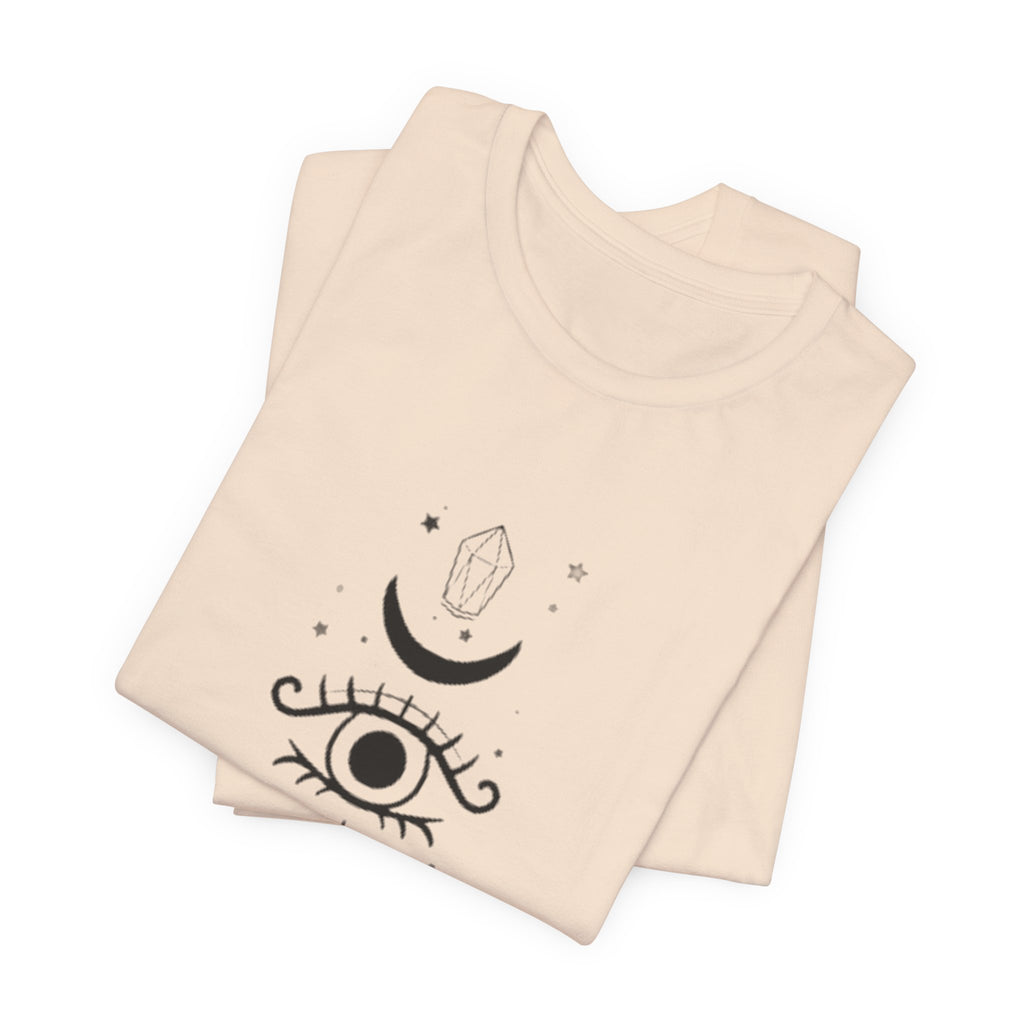 Mystic Eye Tee — Crescent Moon, Crystal & Sun Graphic T-Shirt