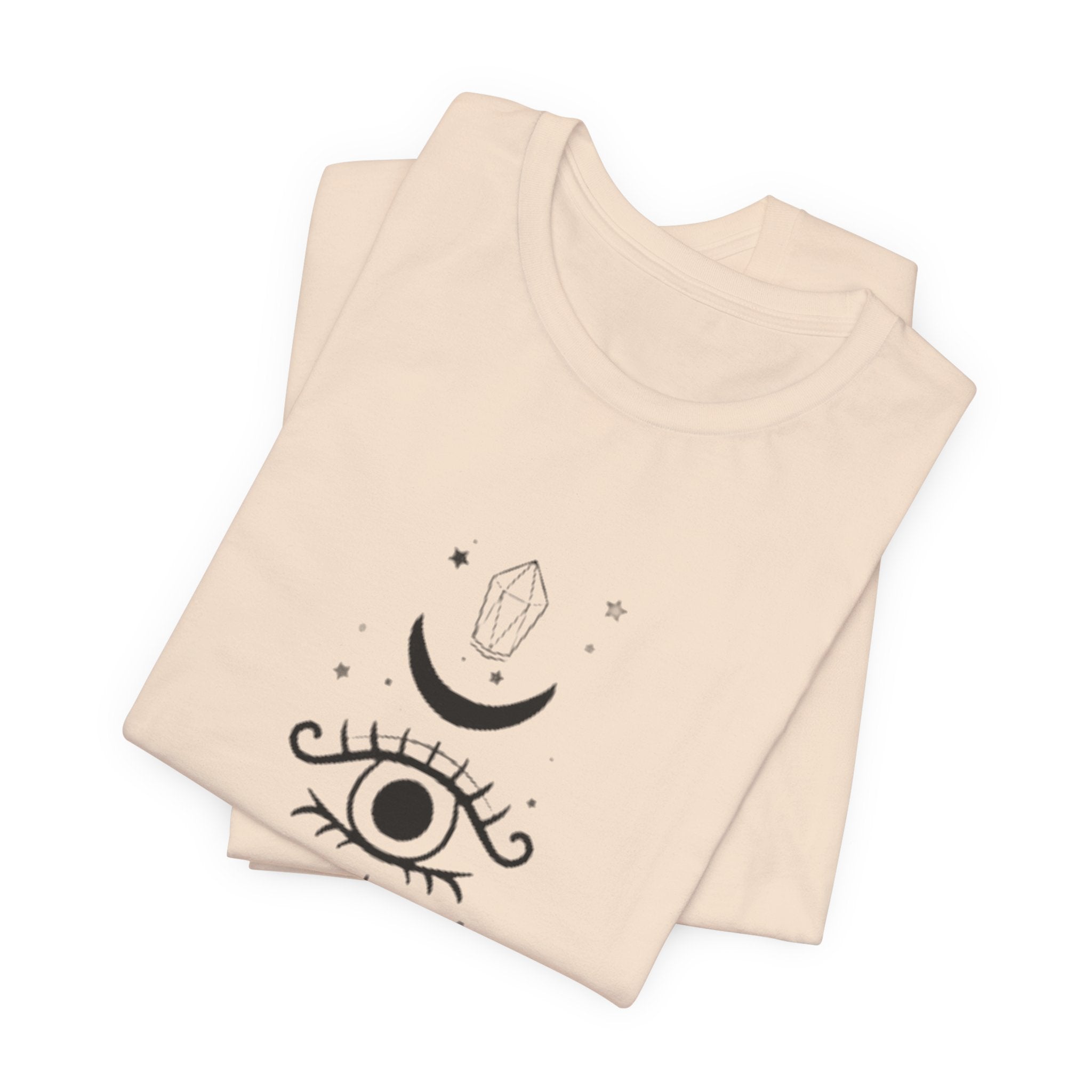 Mystic Eye Tee — Crescent Moon, Crystal & Sun Graphic T-Shirt