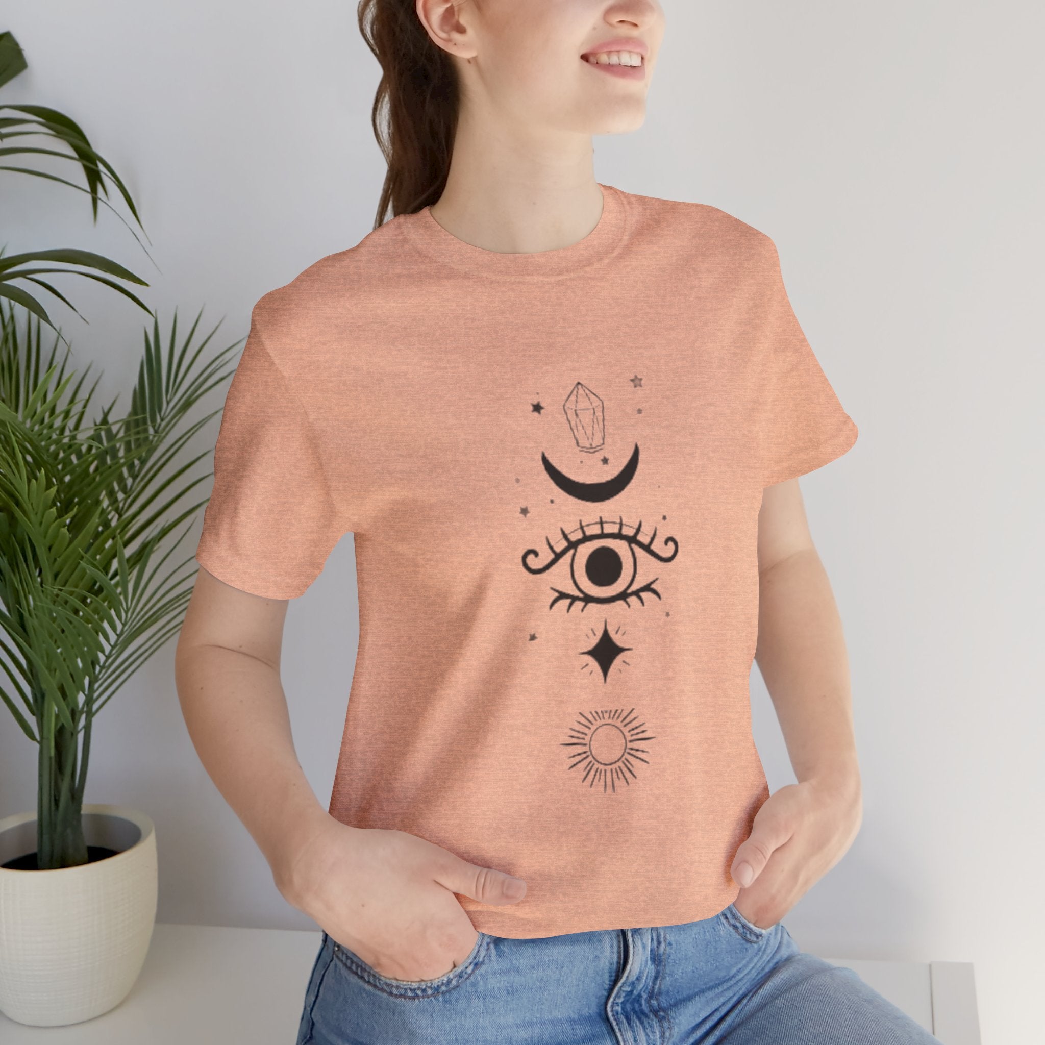 Mystic Eye Tee — Crescent Moon, Crystal & Sun Graphic T-Shirt