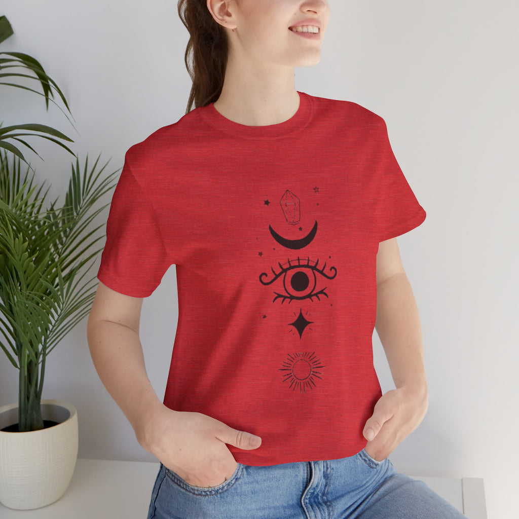 Mystic Eye Tee — Crescent Moon, Crystal & Sun Graphic T-Shirt