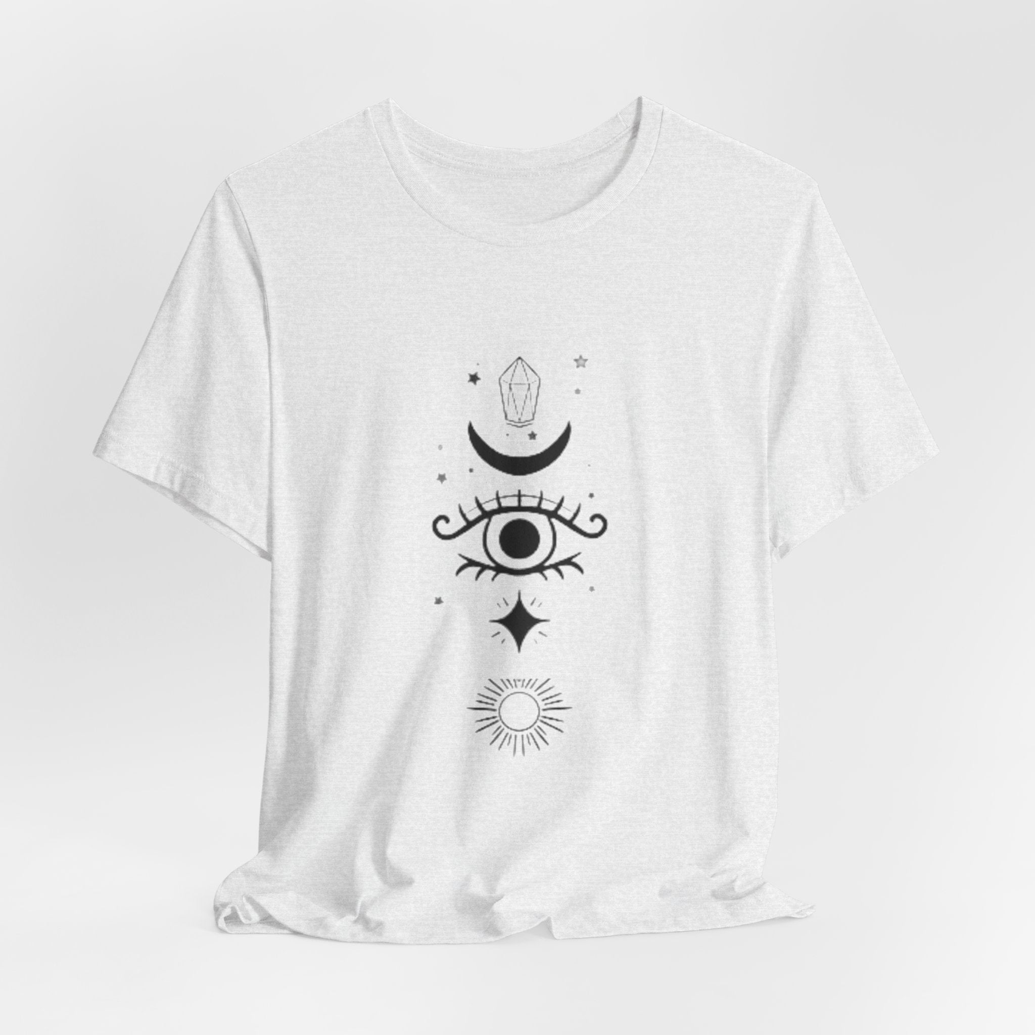 Mystic Eye Tee — Crescent Moon, Crystal & Sun Graphic T-Shirt
