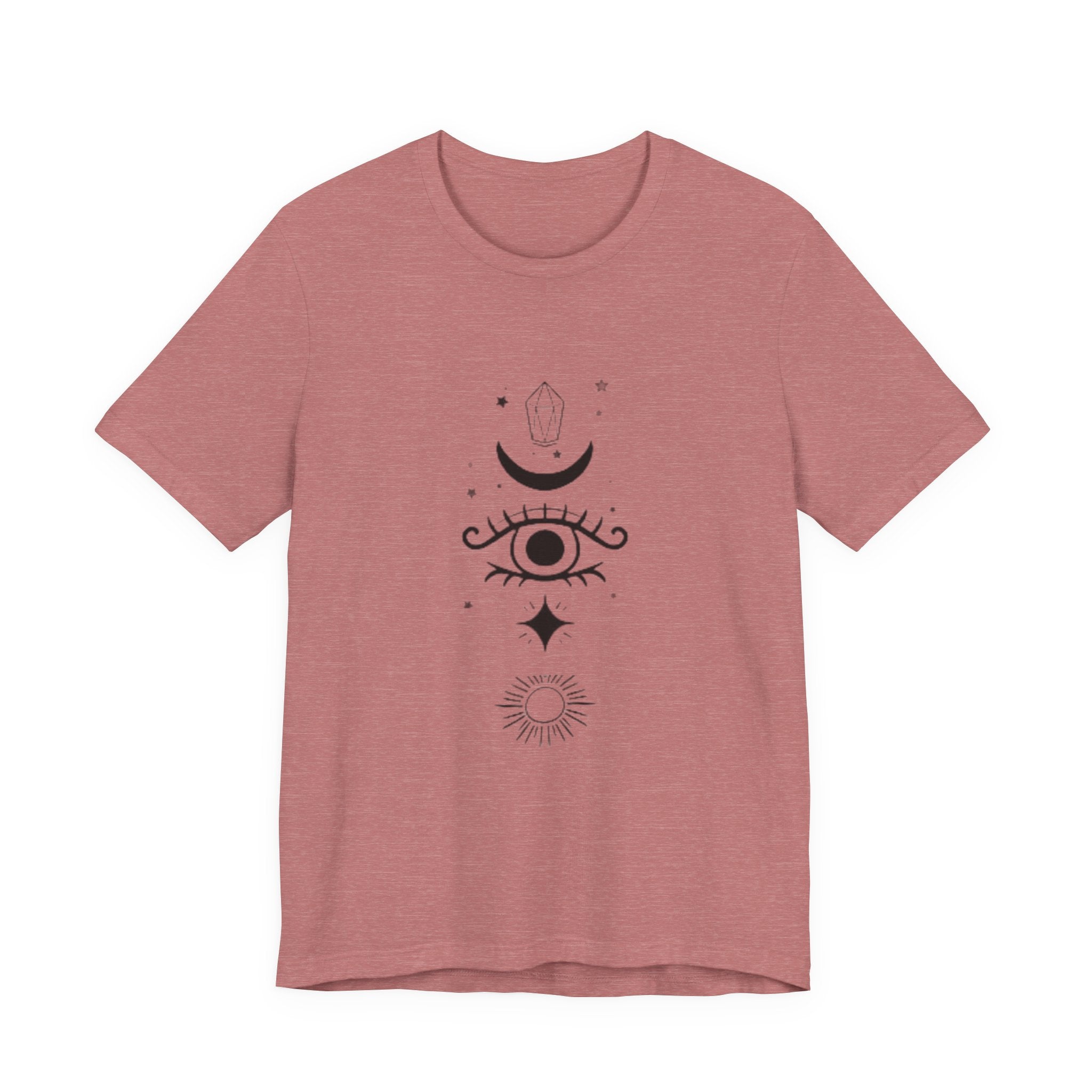 Mystic Eye Tee — Crescent Moon, Crystal & Sun Graphic T-Shirt