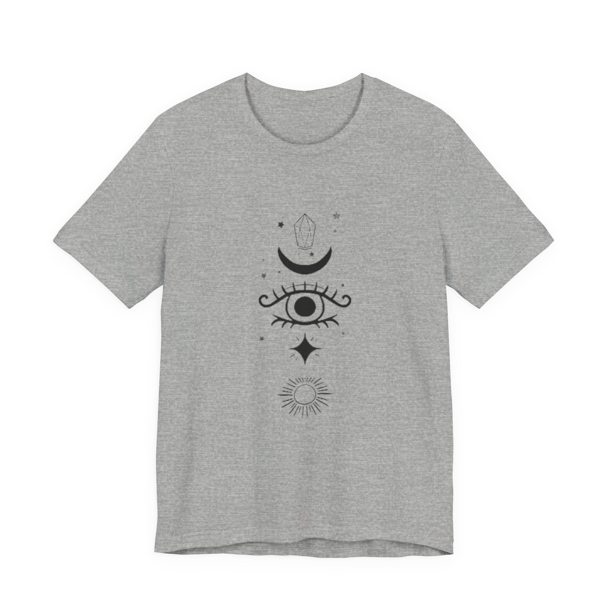 Mystic Eye Tee — Crescent Moon, Crystal & Sun Graphic T-Shirt